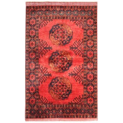 Fine Red Turkman Rug, Primitive Handwoven Carpet Geometric Rug 