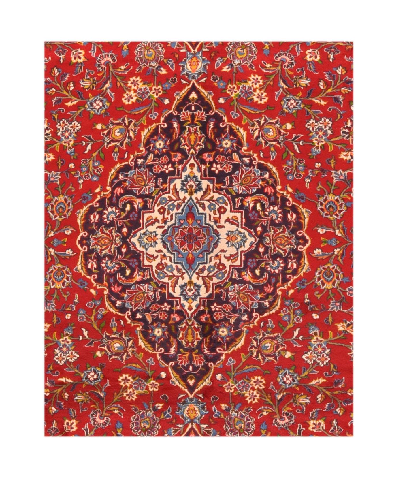 Antique Kashan carpets are among the finest Persian rugs. They are woven in workshops of the city of Kashan, in north central Iran. Kashan was a hub of silk production since the Safavid dynasty, and has created some of the highest quality Persian