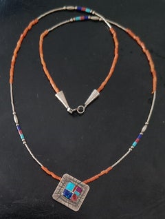 Fine refined Vintage Zuni silver turquoise necklace Native American Jewelry