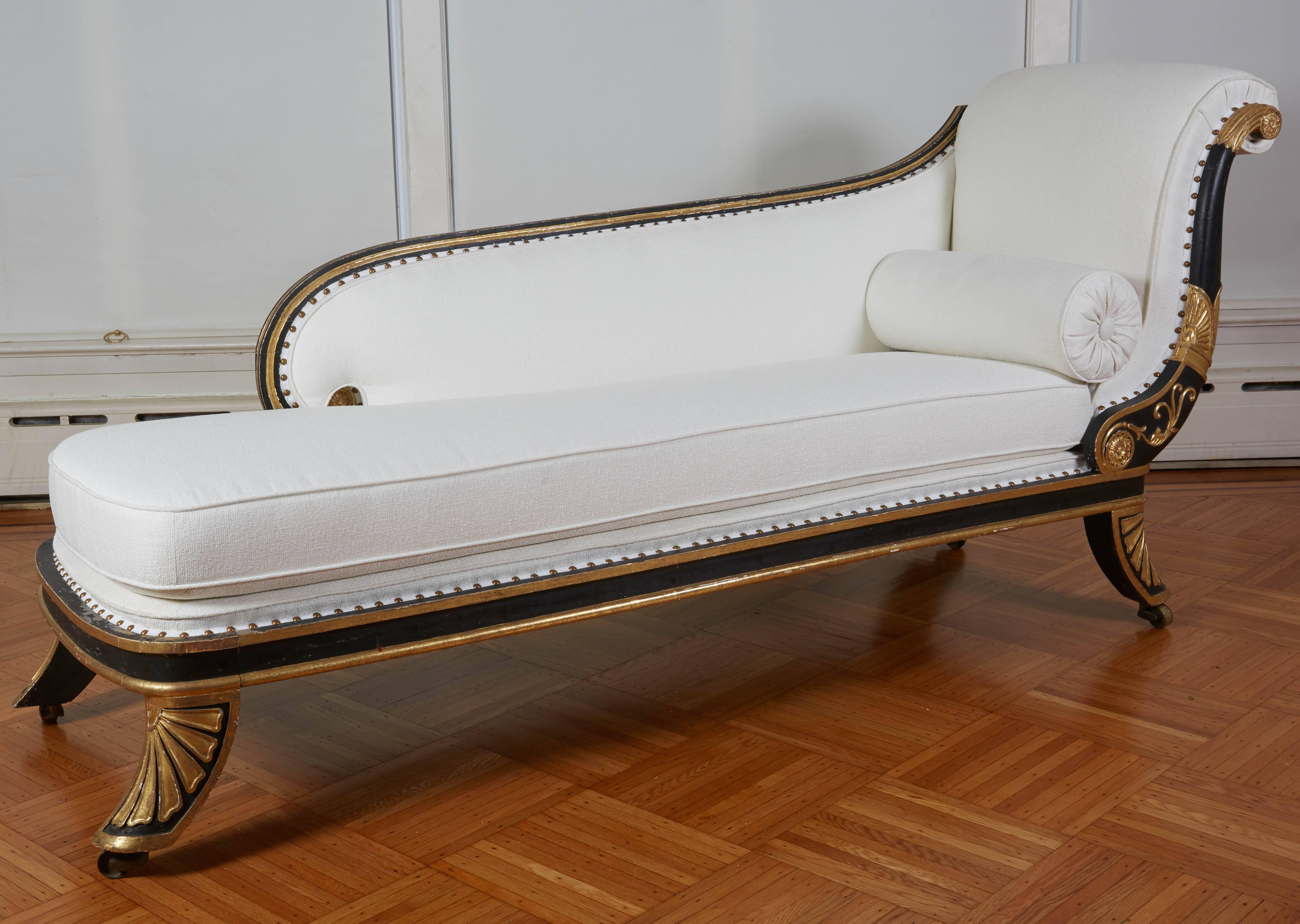 Ebonized Fine Regency Black Painted and Gilt Daybed in the Manner of George Smith For Sale