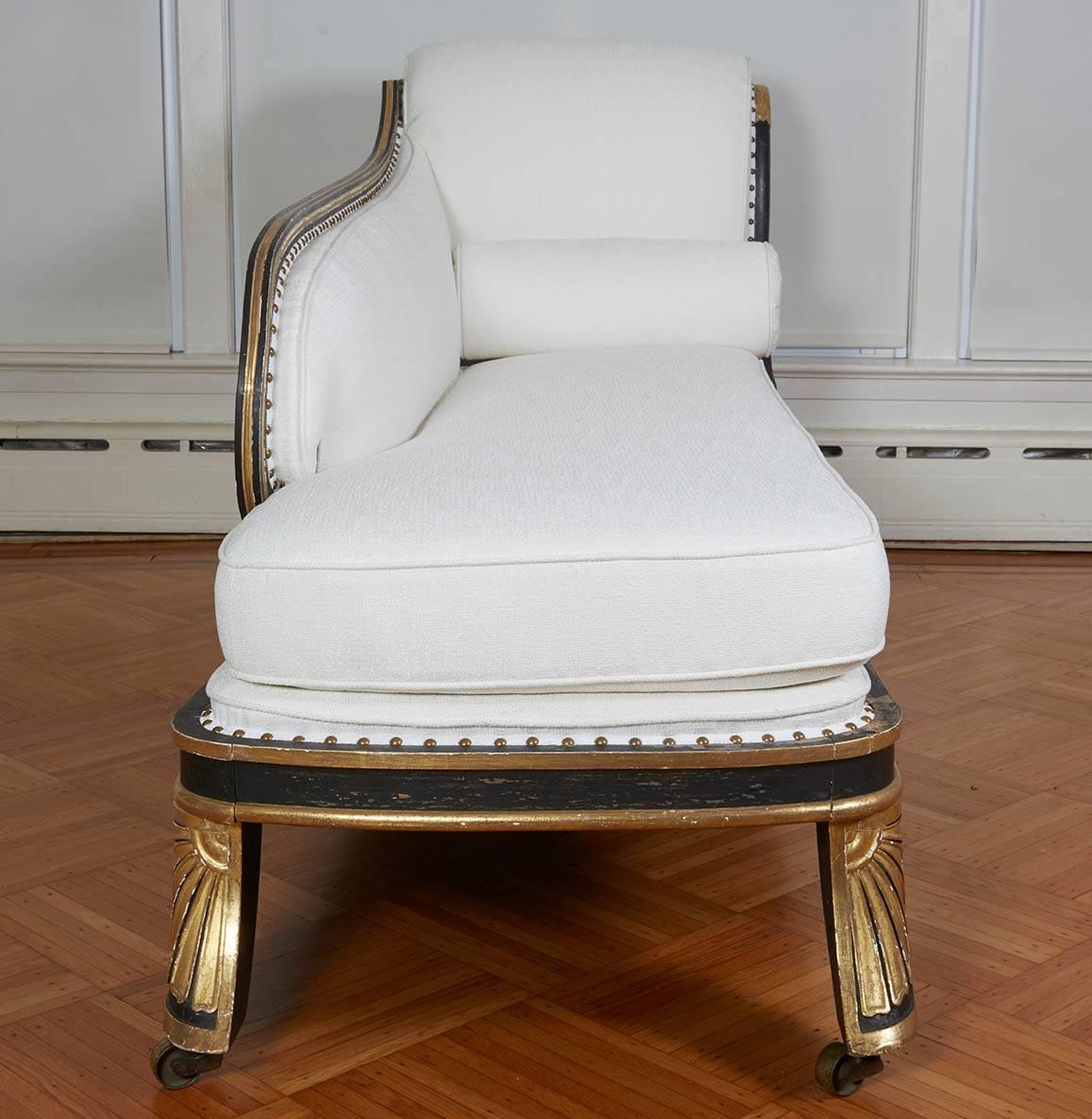 Giltwood Fine Regency Black Painted and Gilt Daybed in the Manner of George Smith For Sale