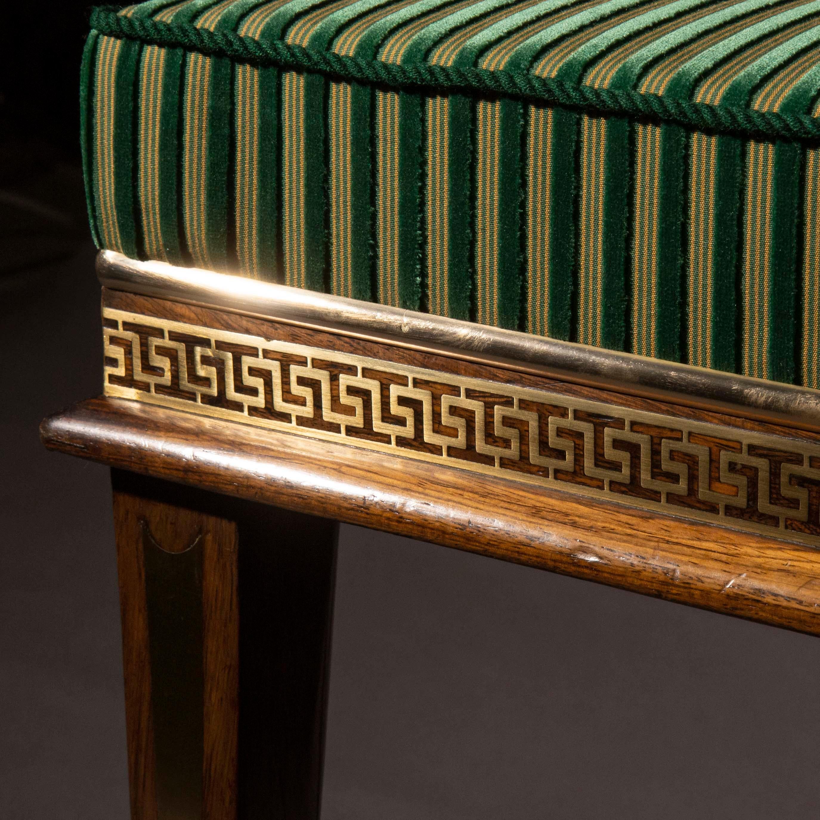 English Fine Regency Brass Inlaid Armchair, Attributed to George Oakley
