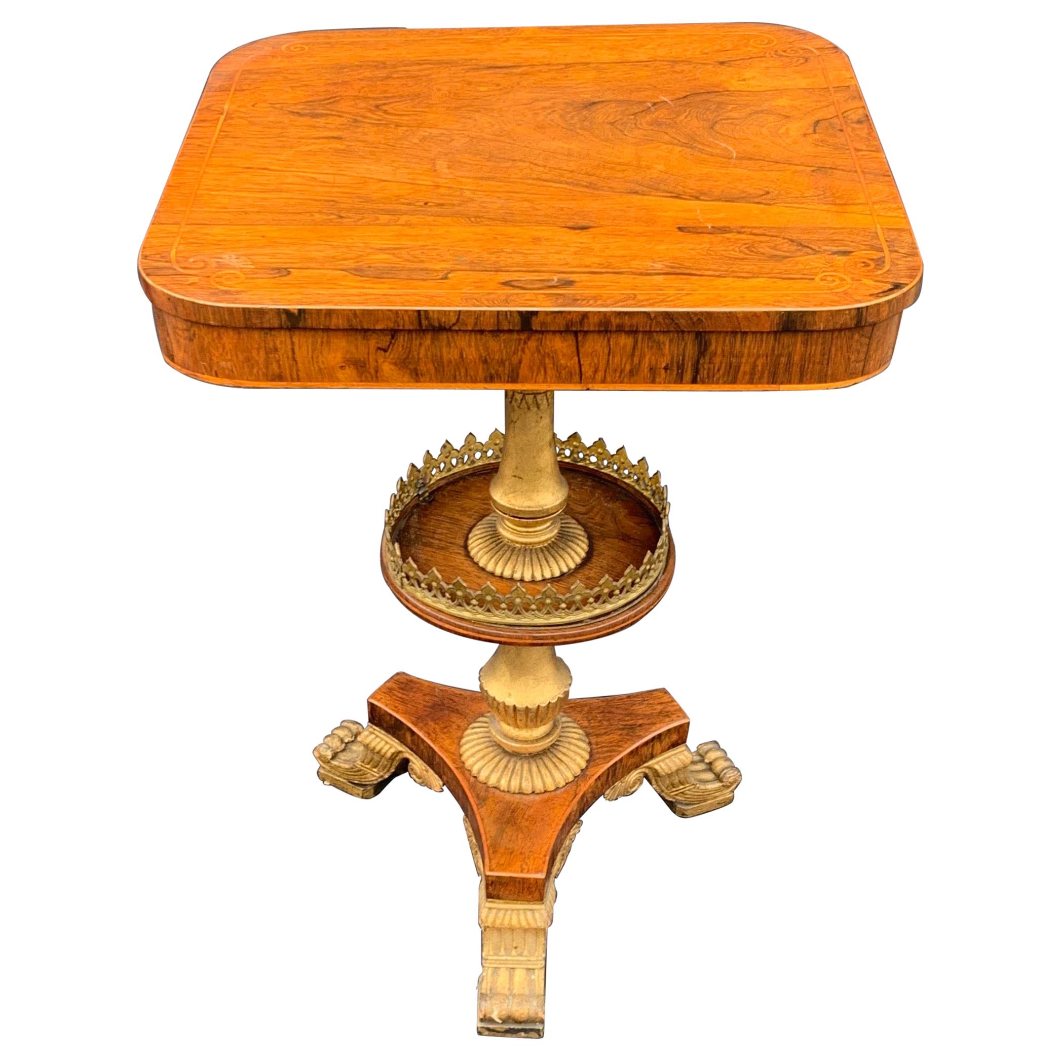 Fine Regency Bronze Ormolu Rosewood Empire Tilt Top Marquetry Paw Foot Table For Sale
