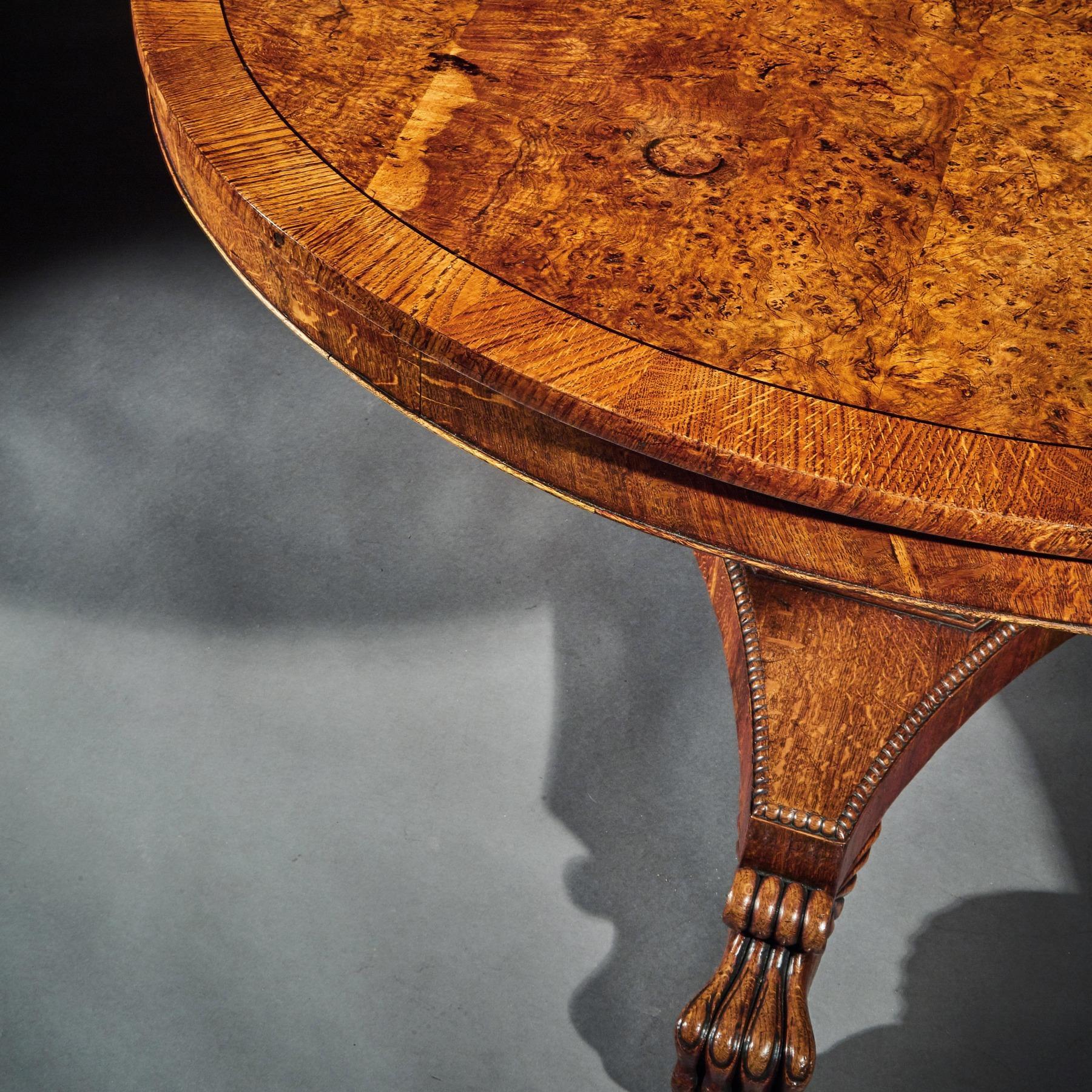 British Fine Regency Burr Oak Tilt-Top Table
