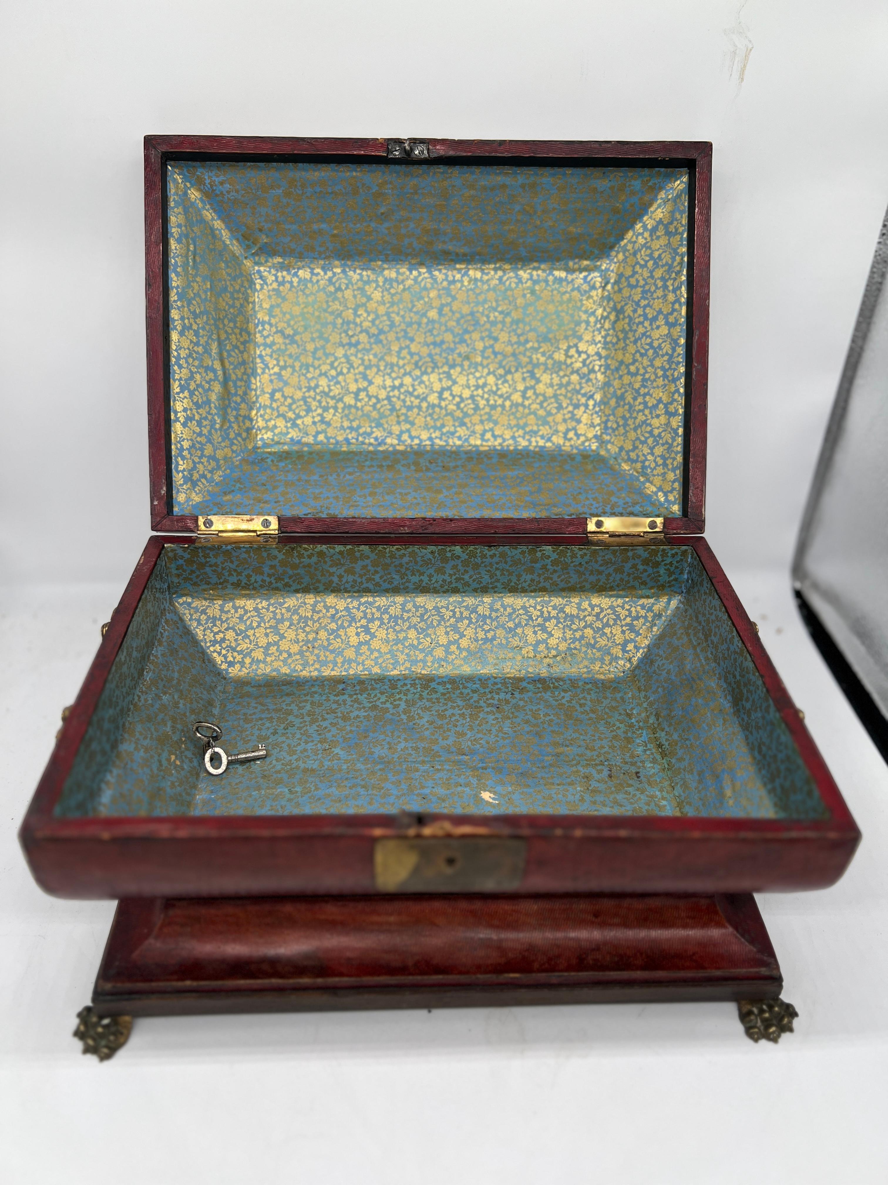 Fina caja de ormolina con asa de serpiente y cuero del renacimiento egipcio de la Regencia C. 1815 en venta 3