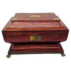 Antique Fine Regency Egyptian Revival Leather & Snake Handled Ormolu Box C. 1815