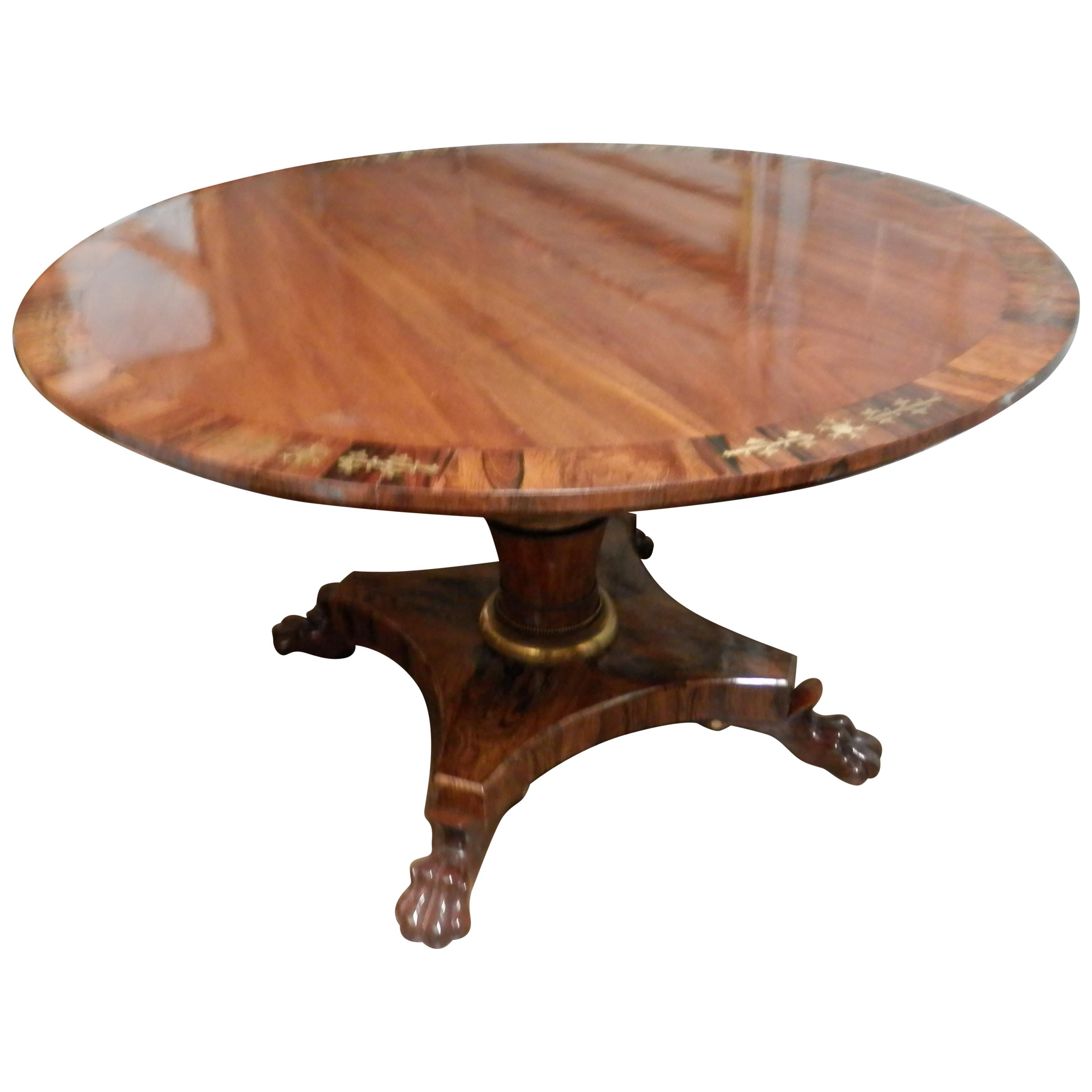 Fine Regency English 19th Century Mahogany and Brass Inlayed Center Table