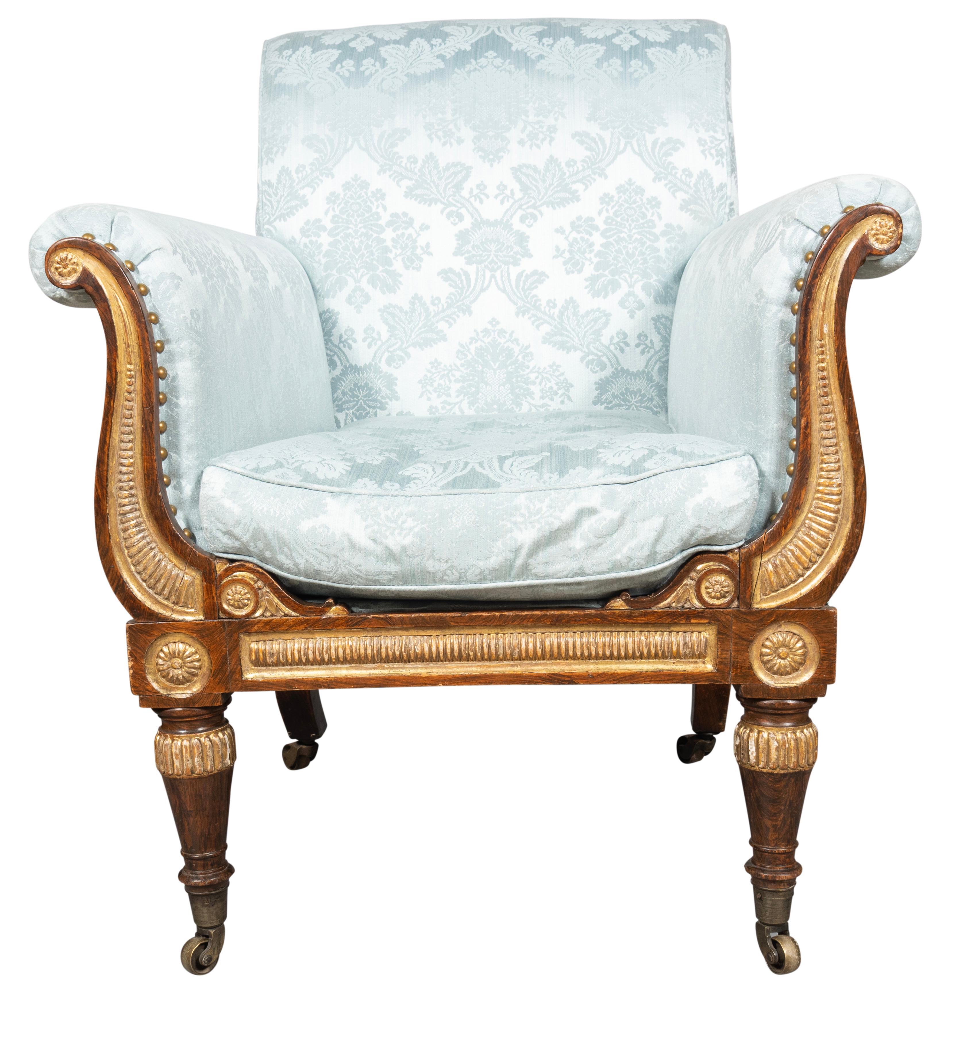 Regency Fauteuil de style Régence en faux palissandre et doré au parchemin en vente