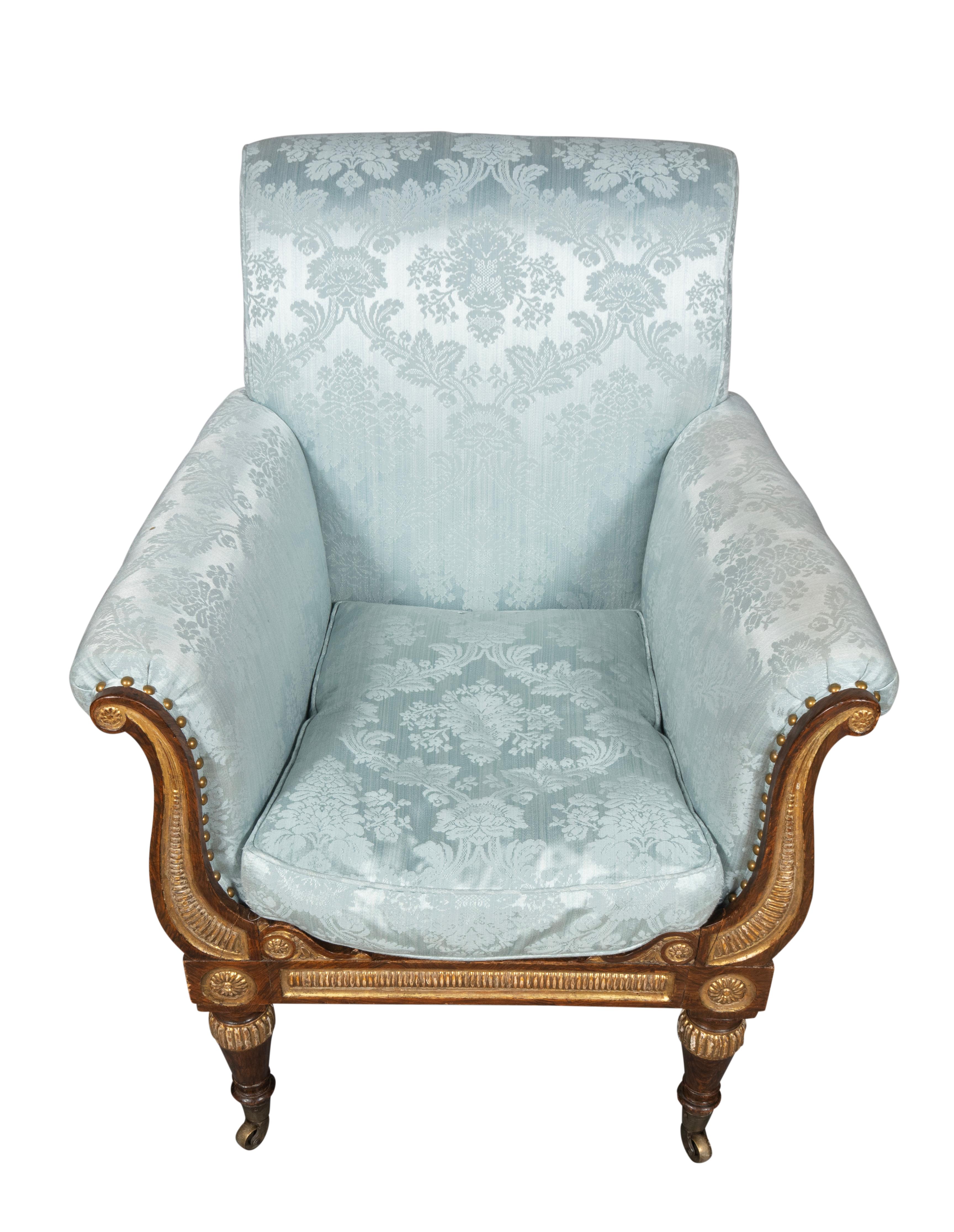 Laiton Fauteuil de style Régence en faux palissandre et doré au parchemin en vente