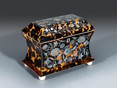Fine Regency George IV Period Tortoiseshell & Mother of Pearl Inlaid Tea Caddy