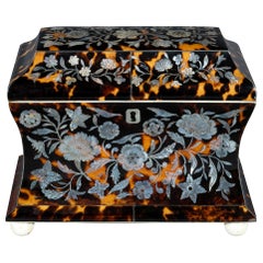 Fine Regency George IV Period Tortoiseshell & Mother of Pearl Inlaid Tea Caddy