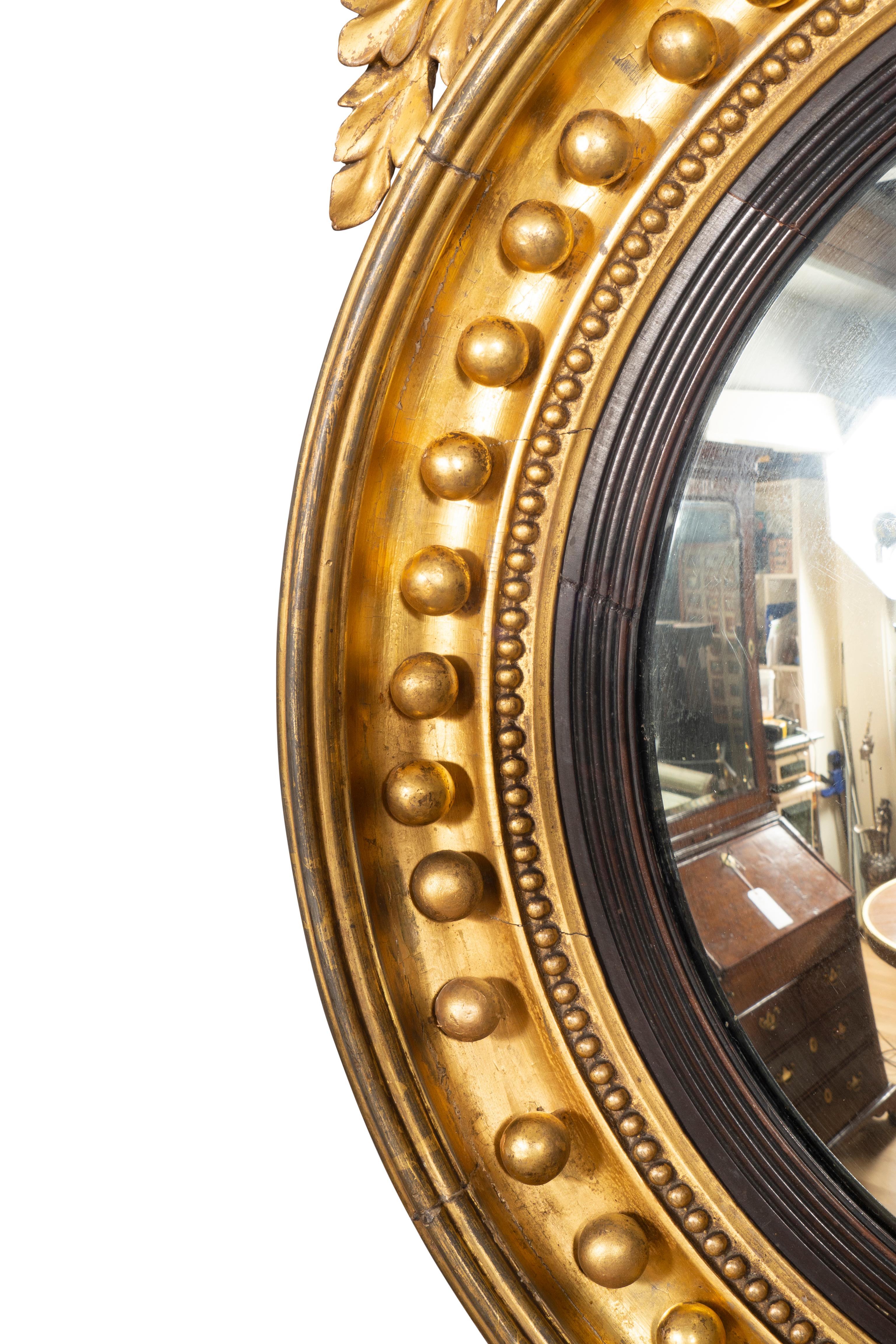  Fine Regency Giltwood  Convex Mirror For Sale 5