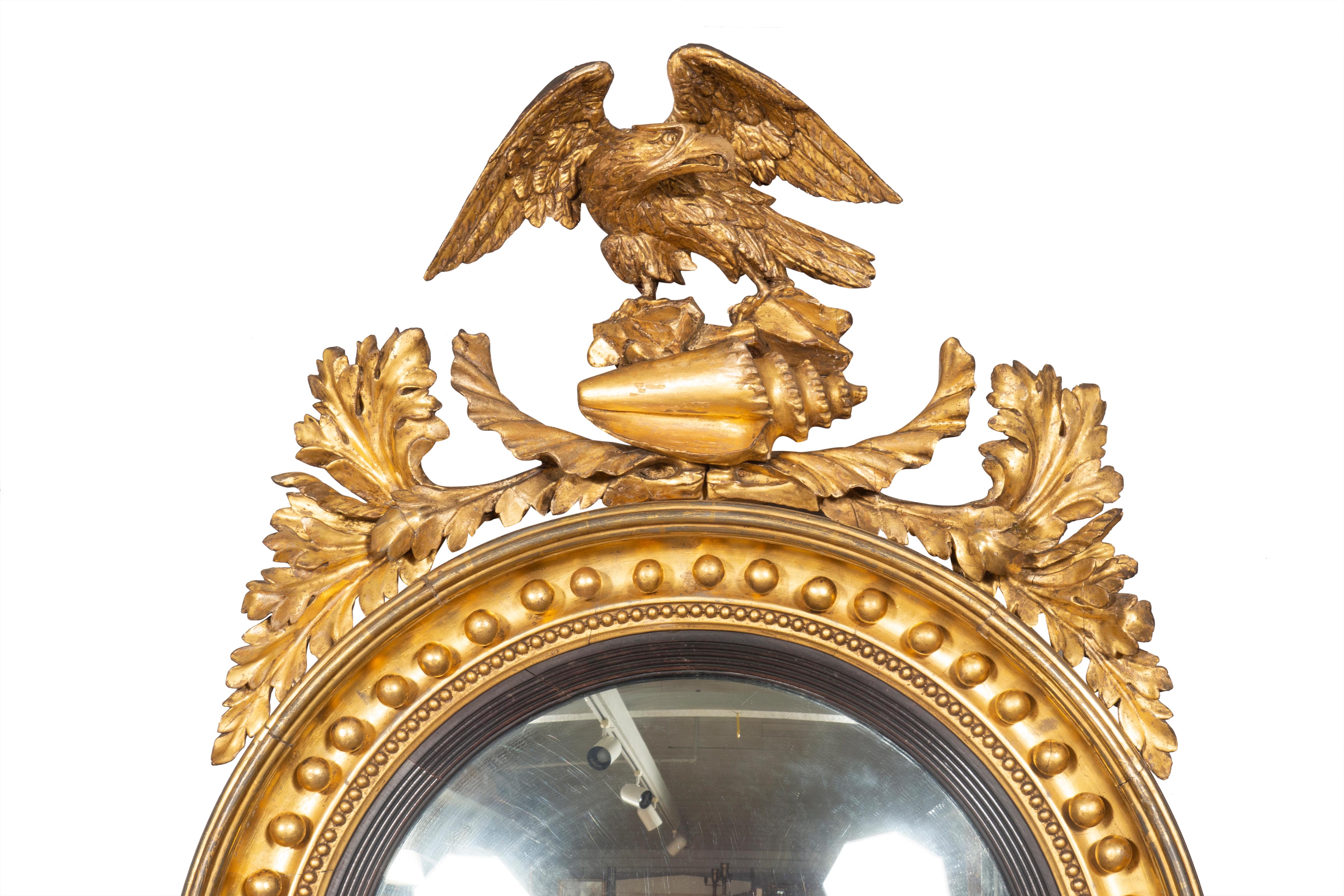 English  Fine Regency Giltwood  Convex Mirror For Sale