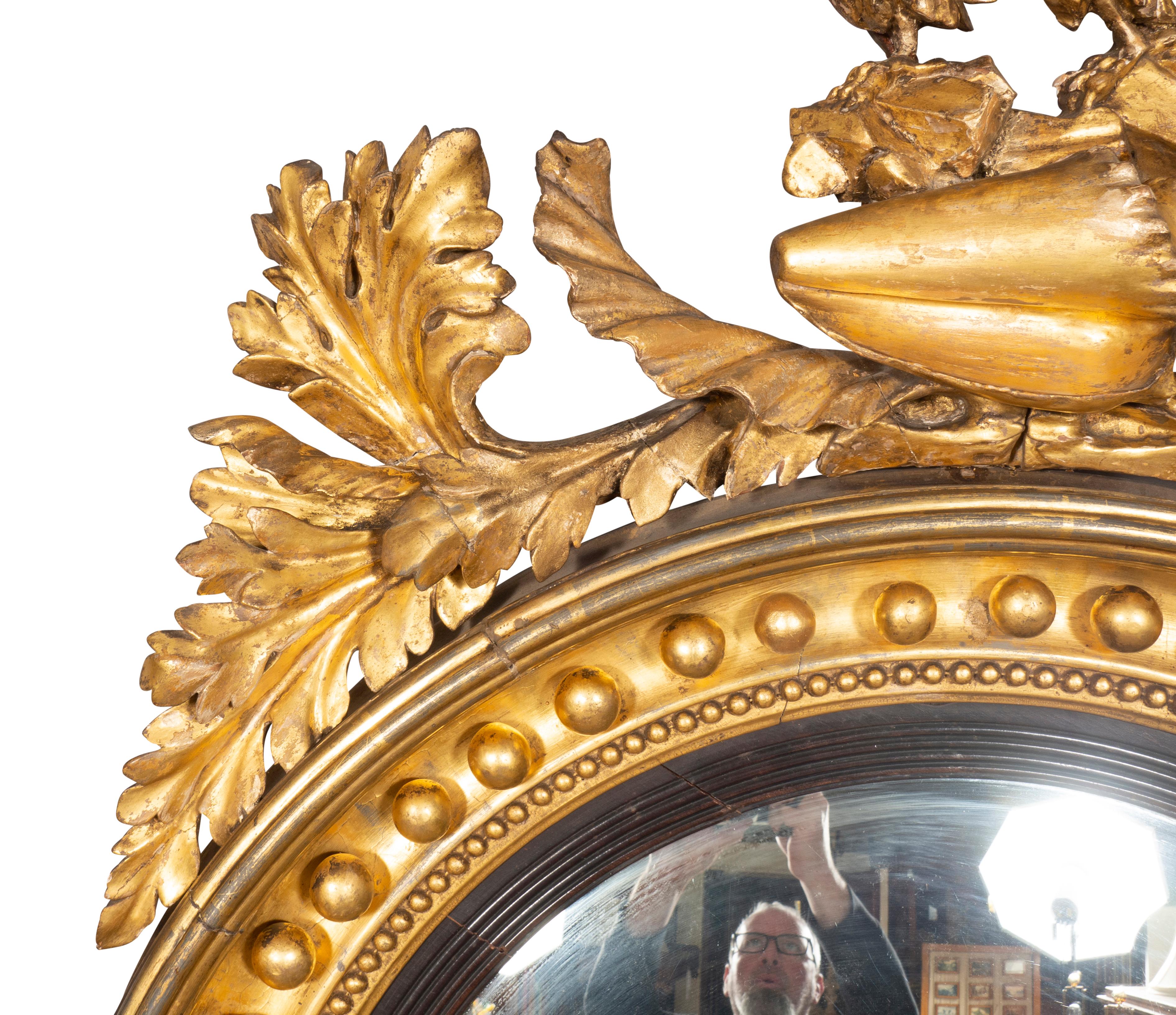 Early 19th Century  Fine Regency Giltwood  Convex Mirror For Sale