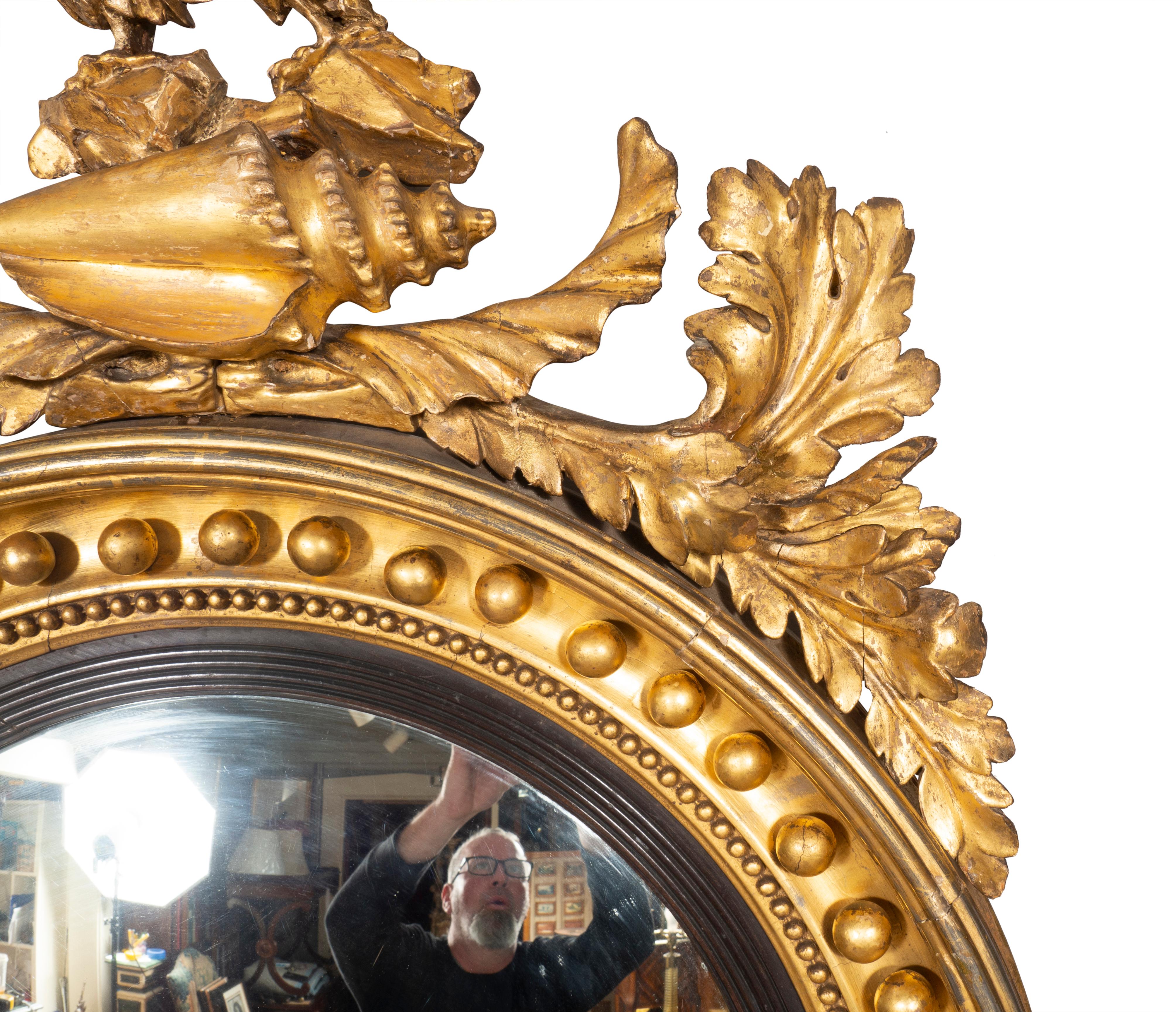  Fine Regency Giltwood  Convex Mirror For Sale 1