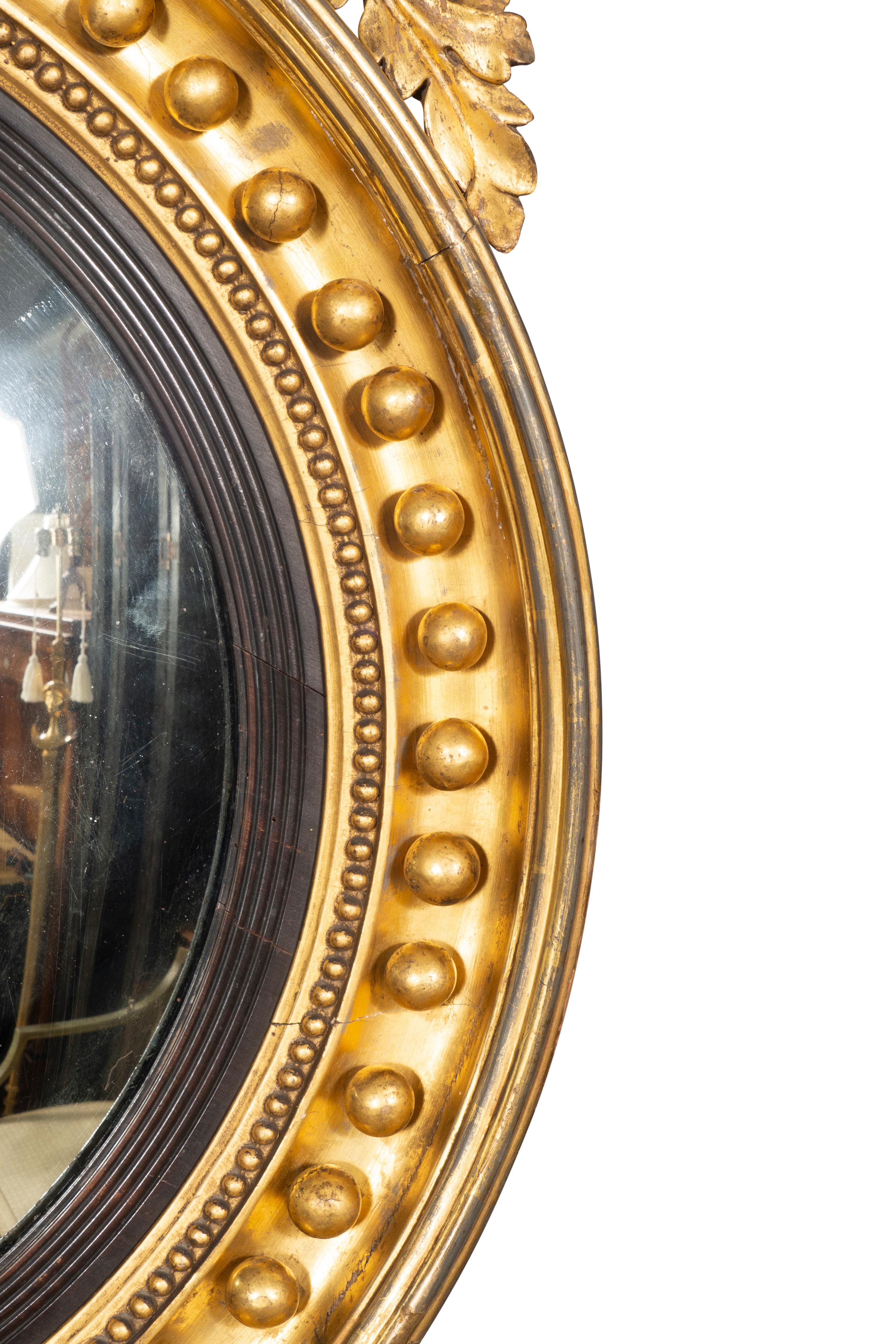  Fine Regency Giltwood  Convex Mirror For Sale 4