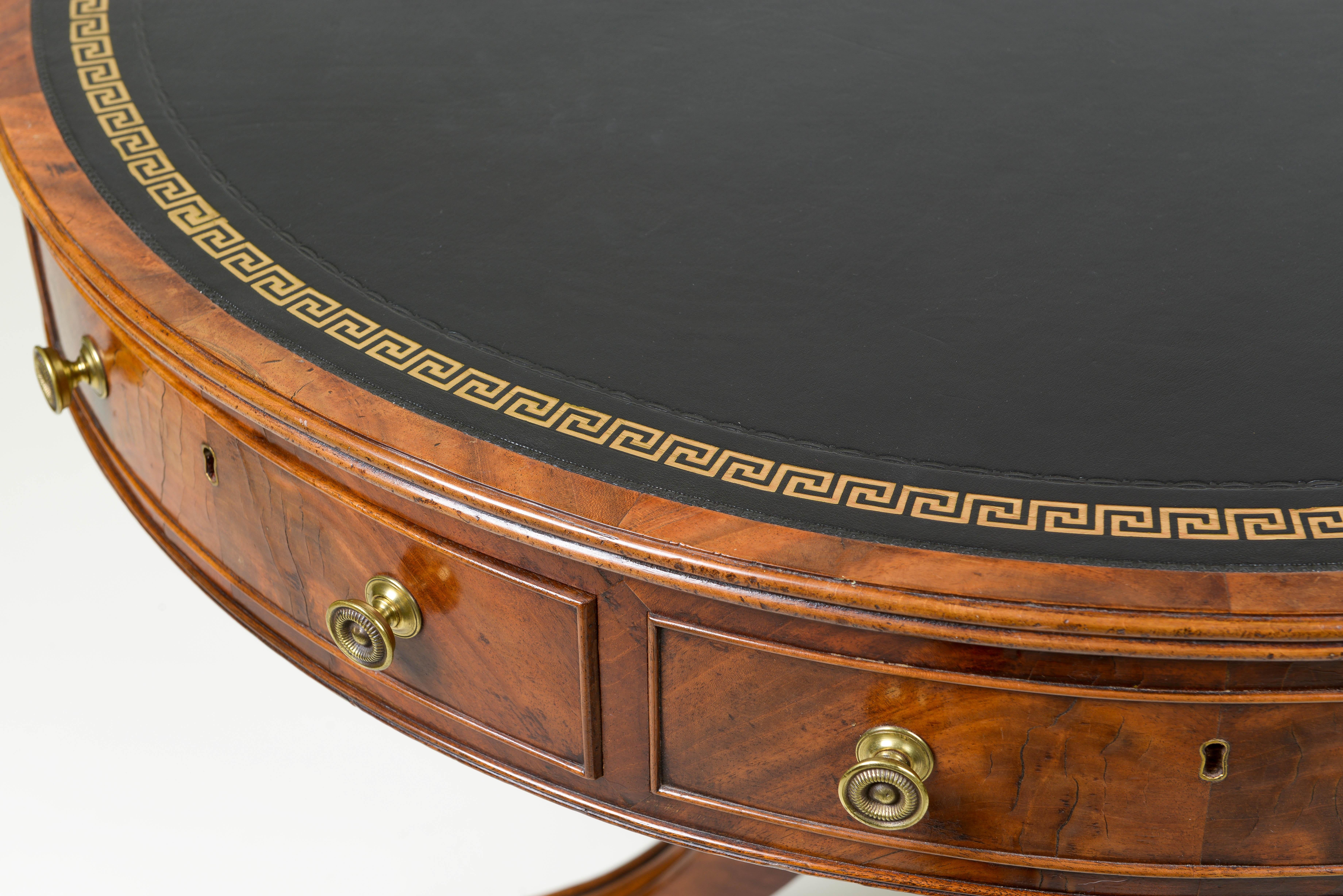 Fine Regency Leather-Top Mahogany Drum Table For Sale 3