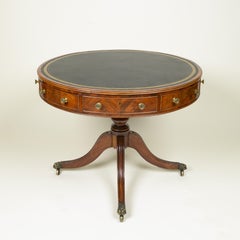 Fine Regency Leather-Top Mahogany Drum Table