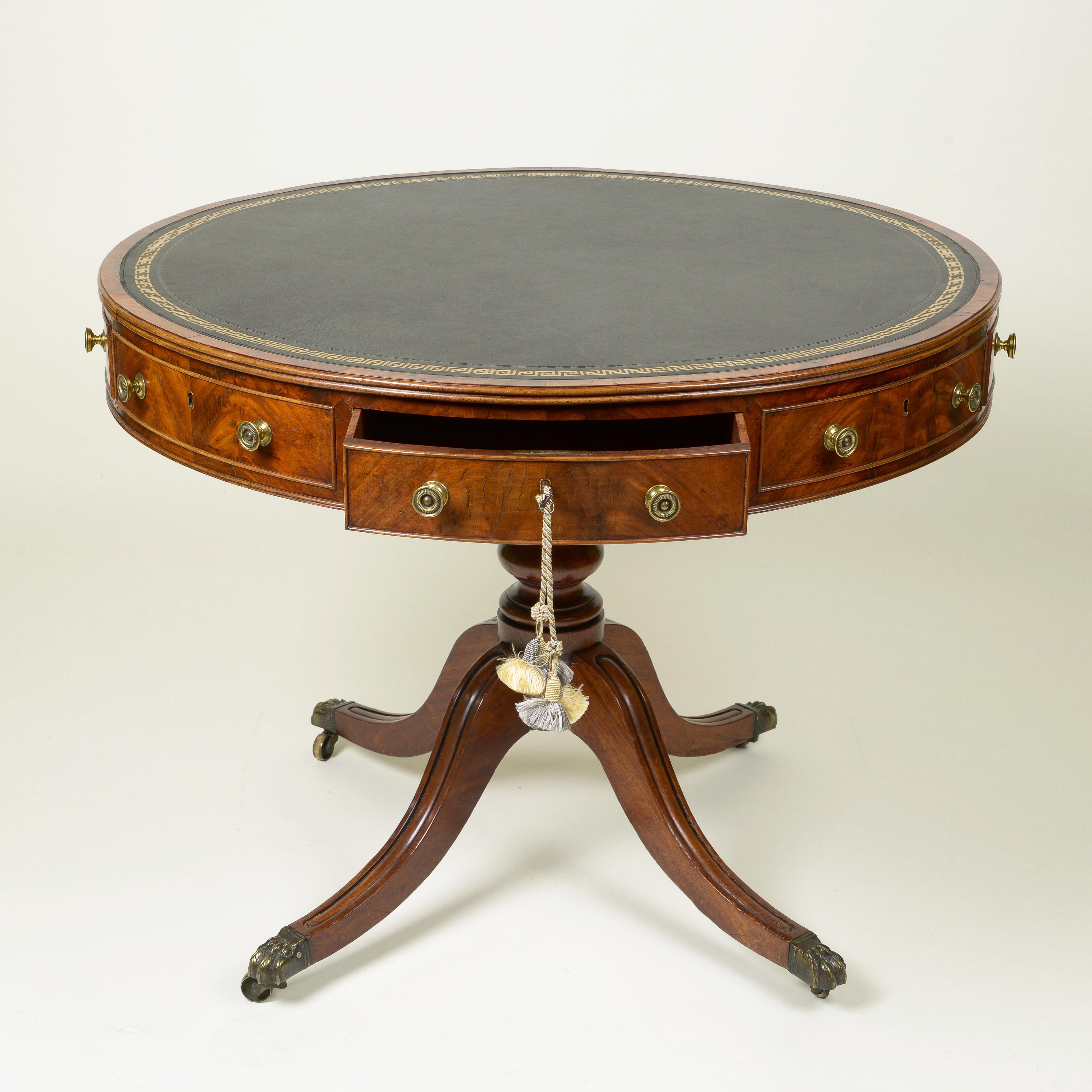 British Fine Regency Leather-Top Mahogany Drum Table For Sale