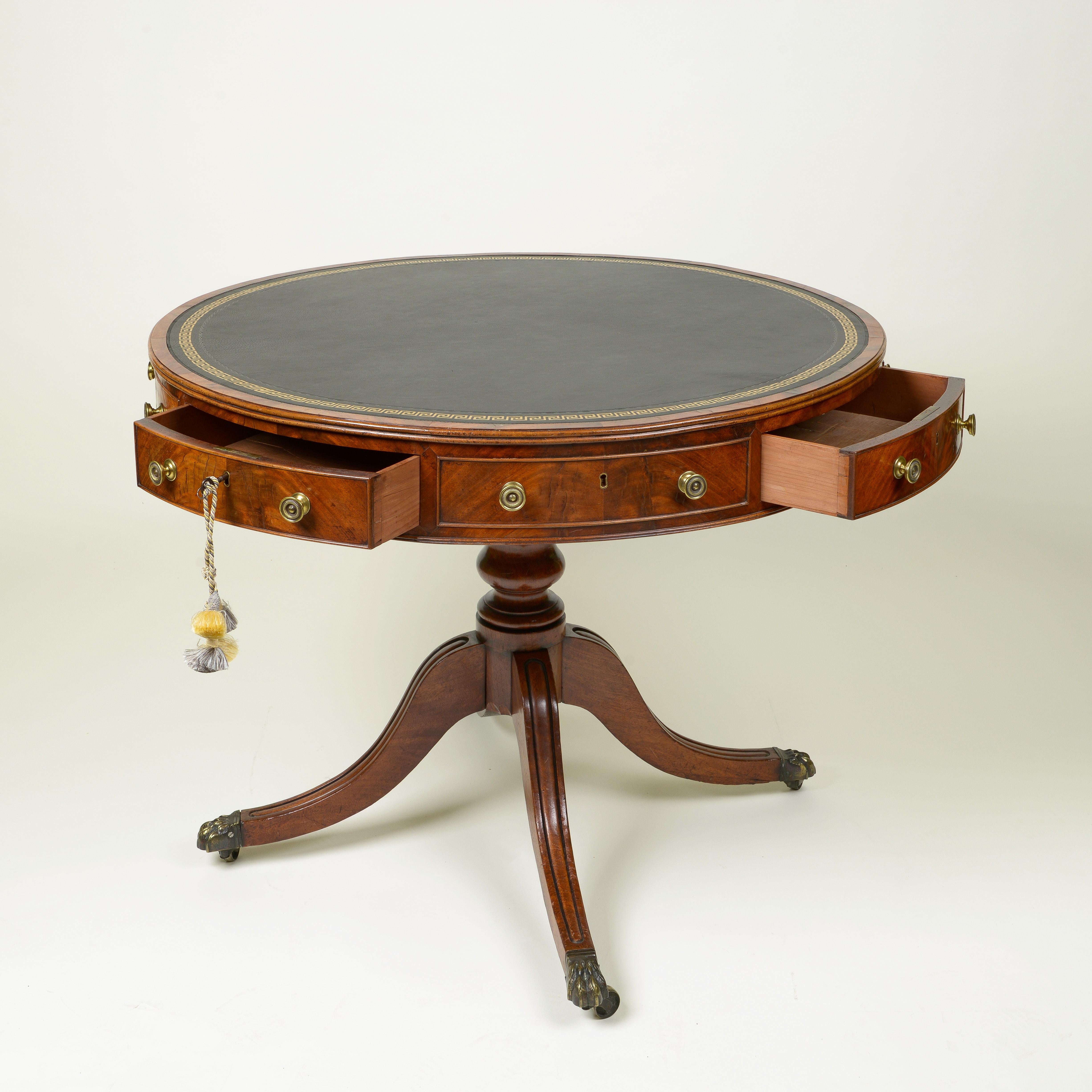 Gilt Fine Regency Leather-Top Mahogany Drum Table For Sale