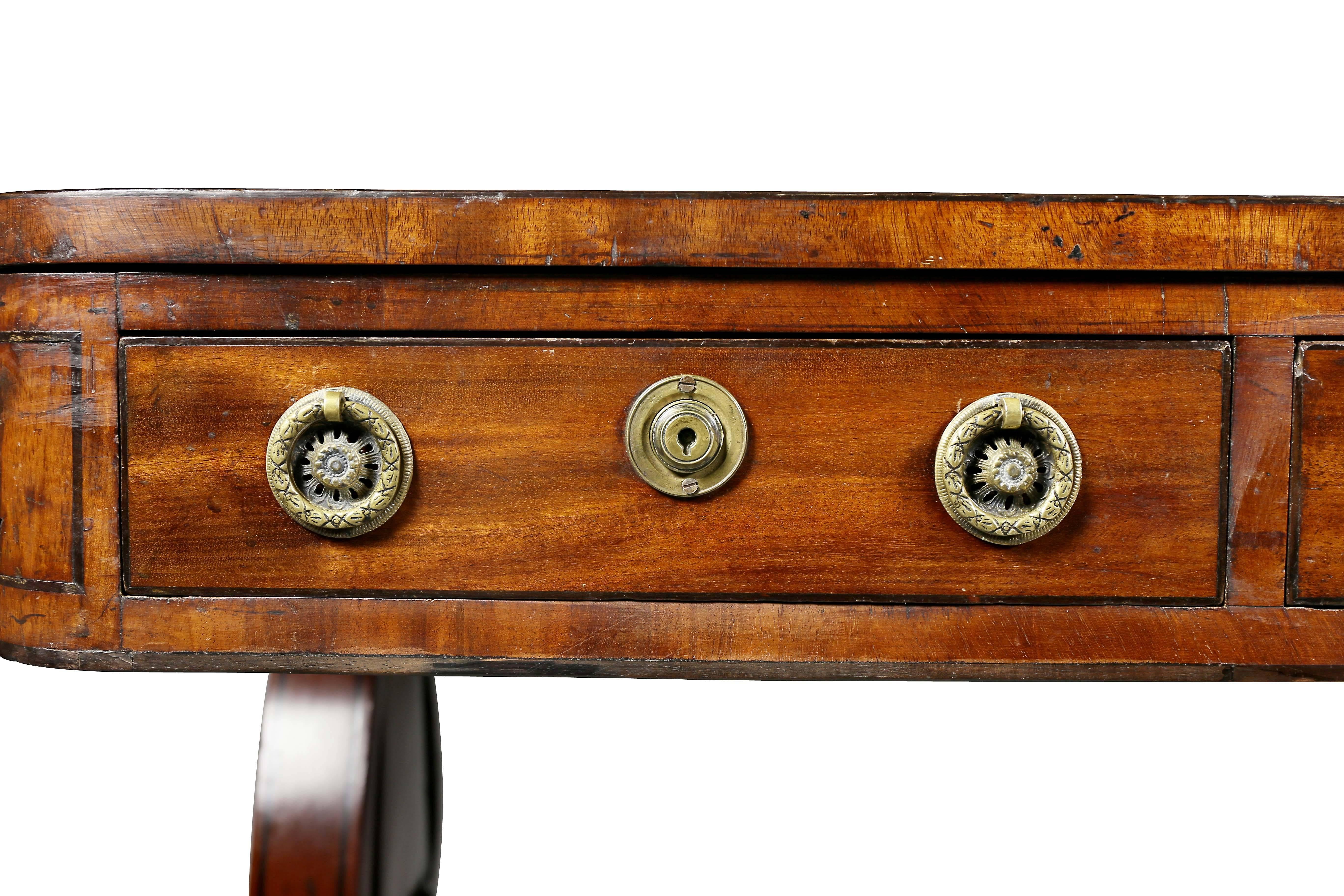 19th Century Fine Regency Mahogany and Ebony Inlaid Writing Table