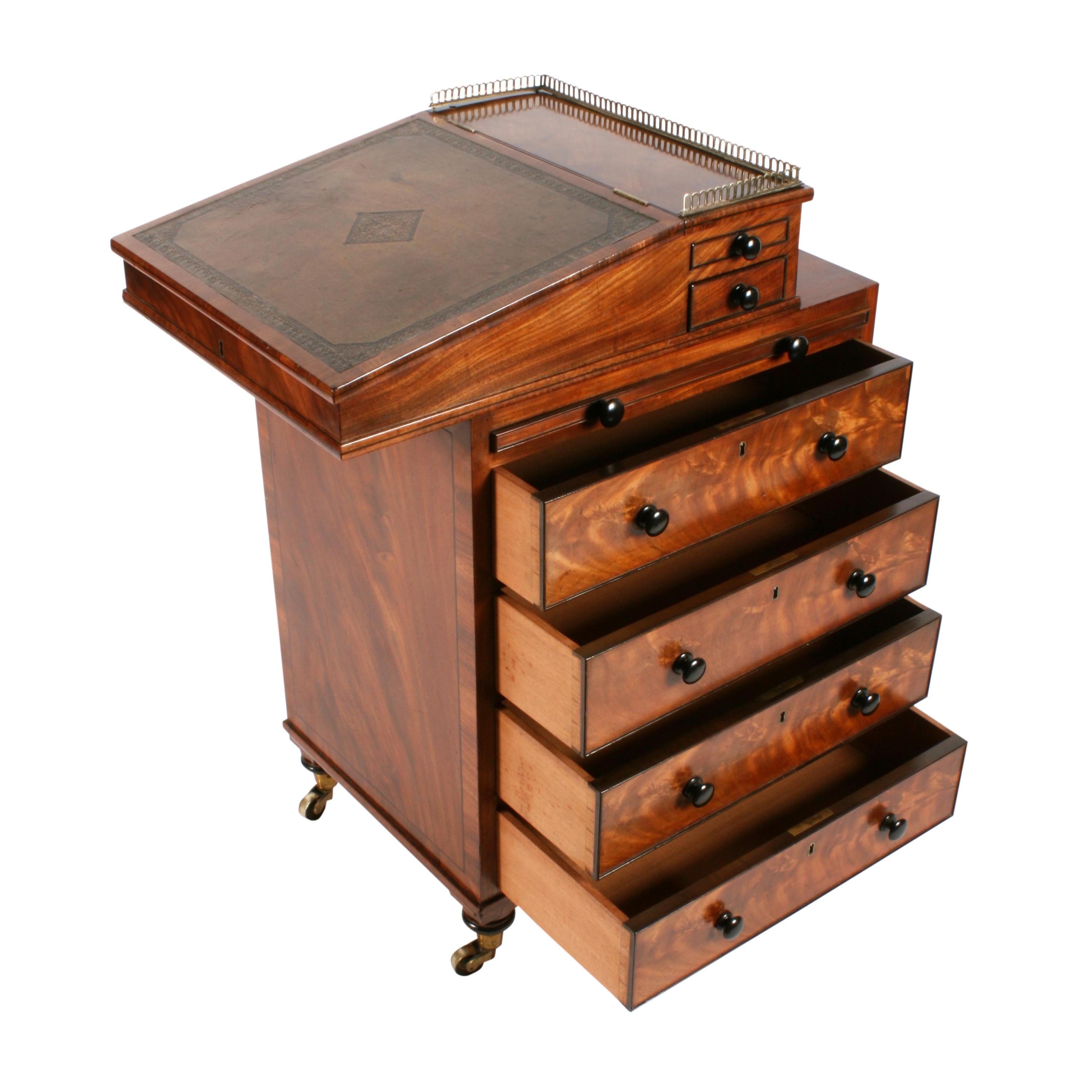 Ebony Fine 19th Century Small Regency Mahogany Davenport Desk For Sale