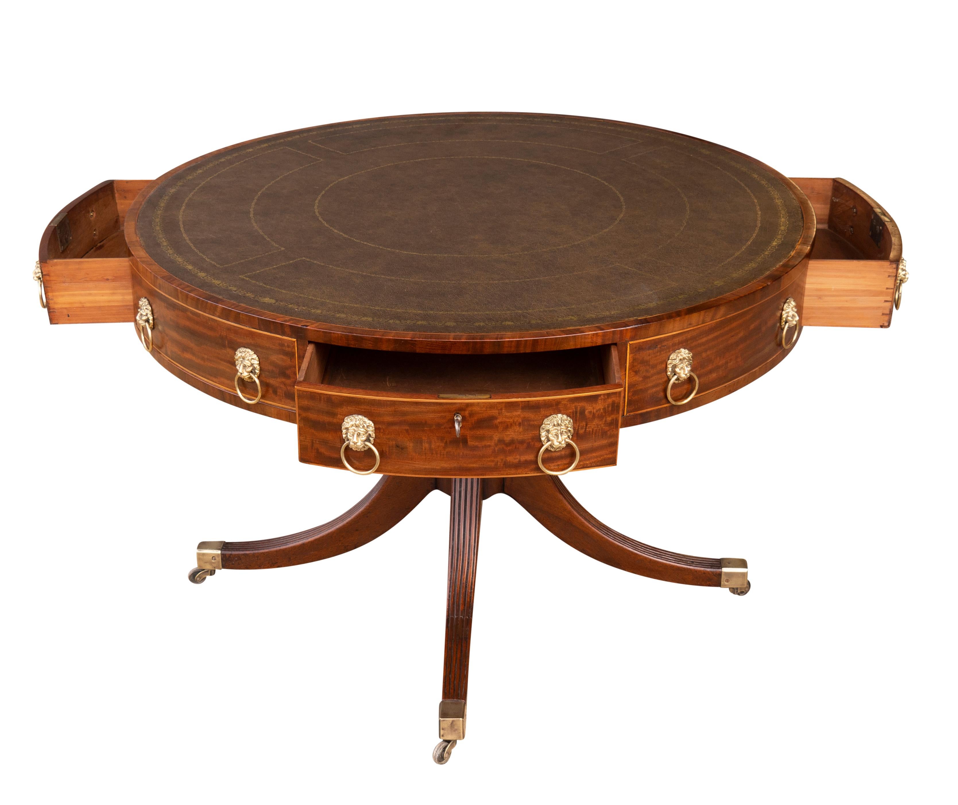 English Fine Regency Mahogany Library Drum Table For Sale