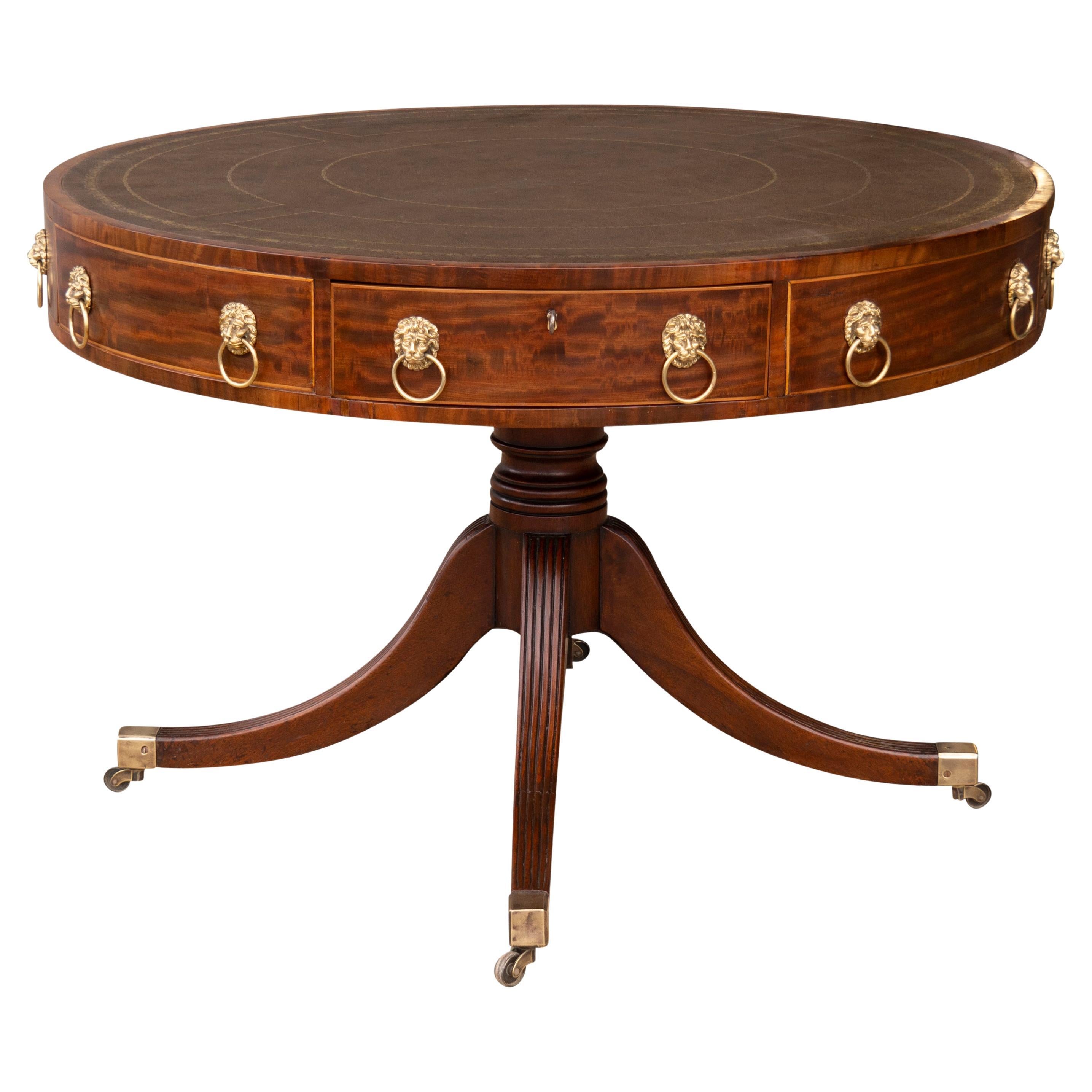 Fine Regency Mahogany Library Drum Table For Sale