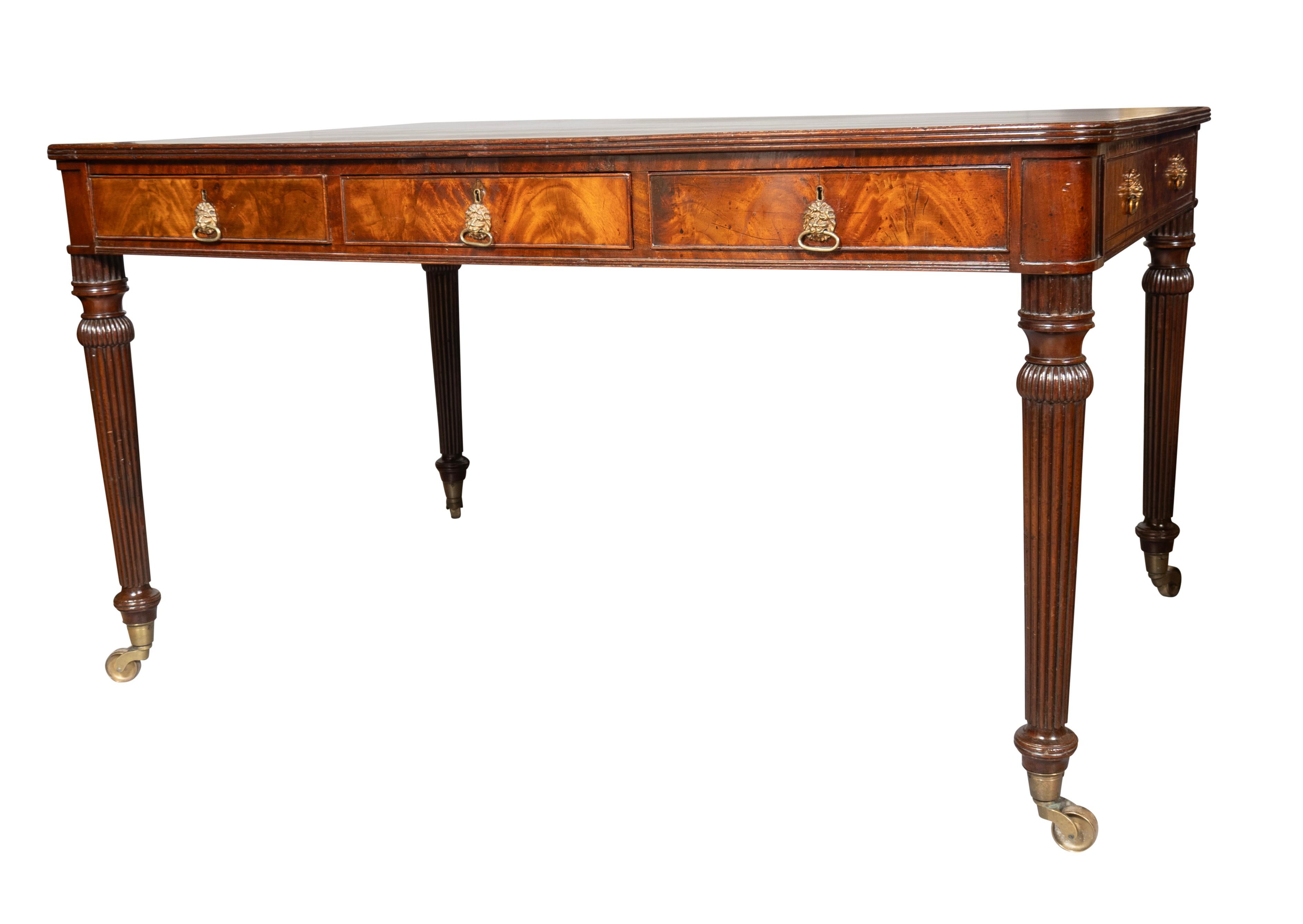 Brass Fine Regency Mahogany Writing Table For Sale