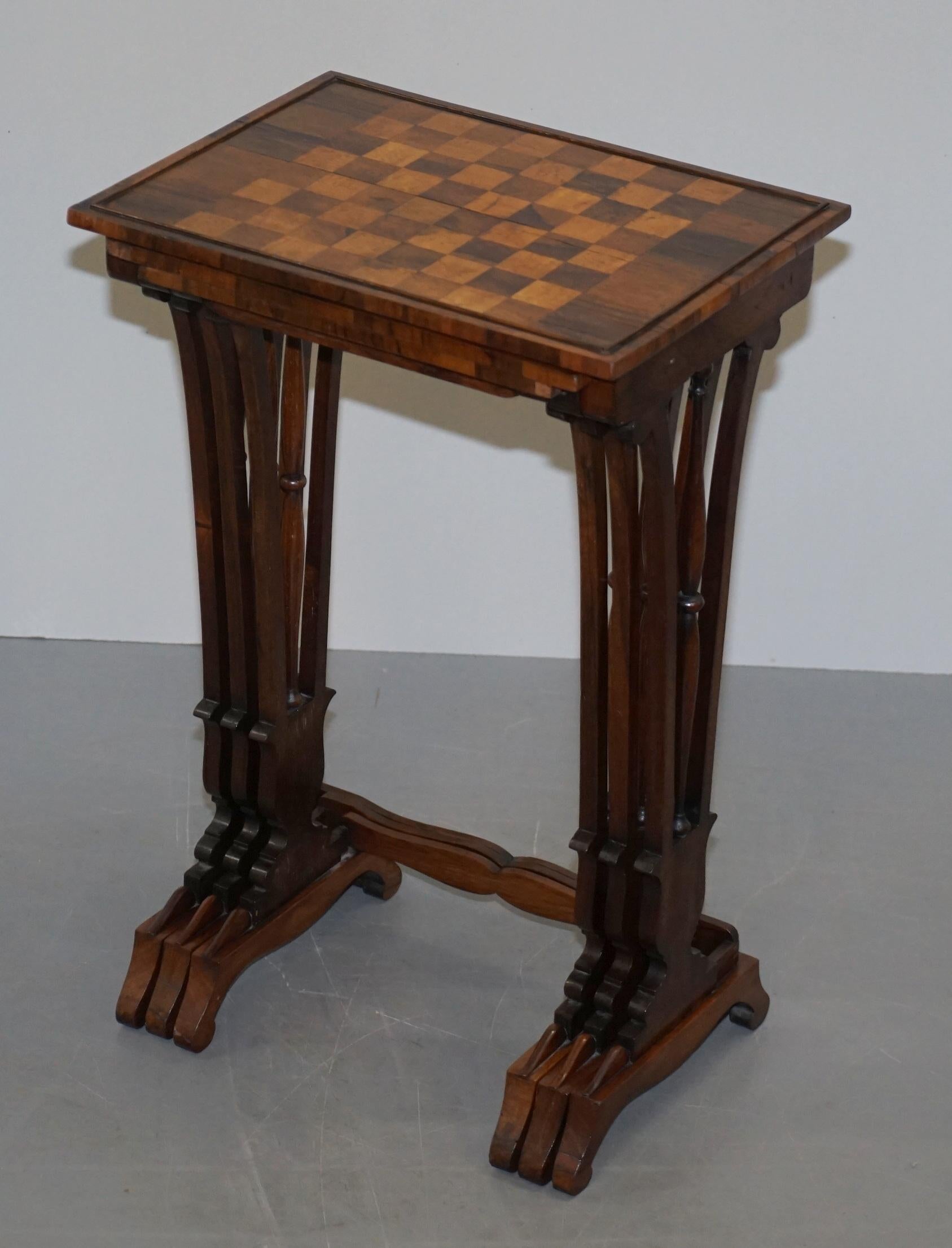 Hand-Crafted Fine Regency Nest of Hardwood Tables with Chessboard Top Attributed to Gillows For Sale