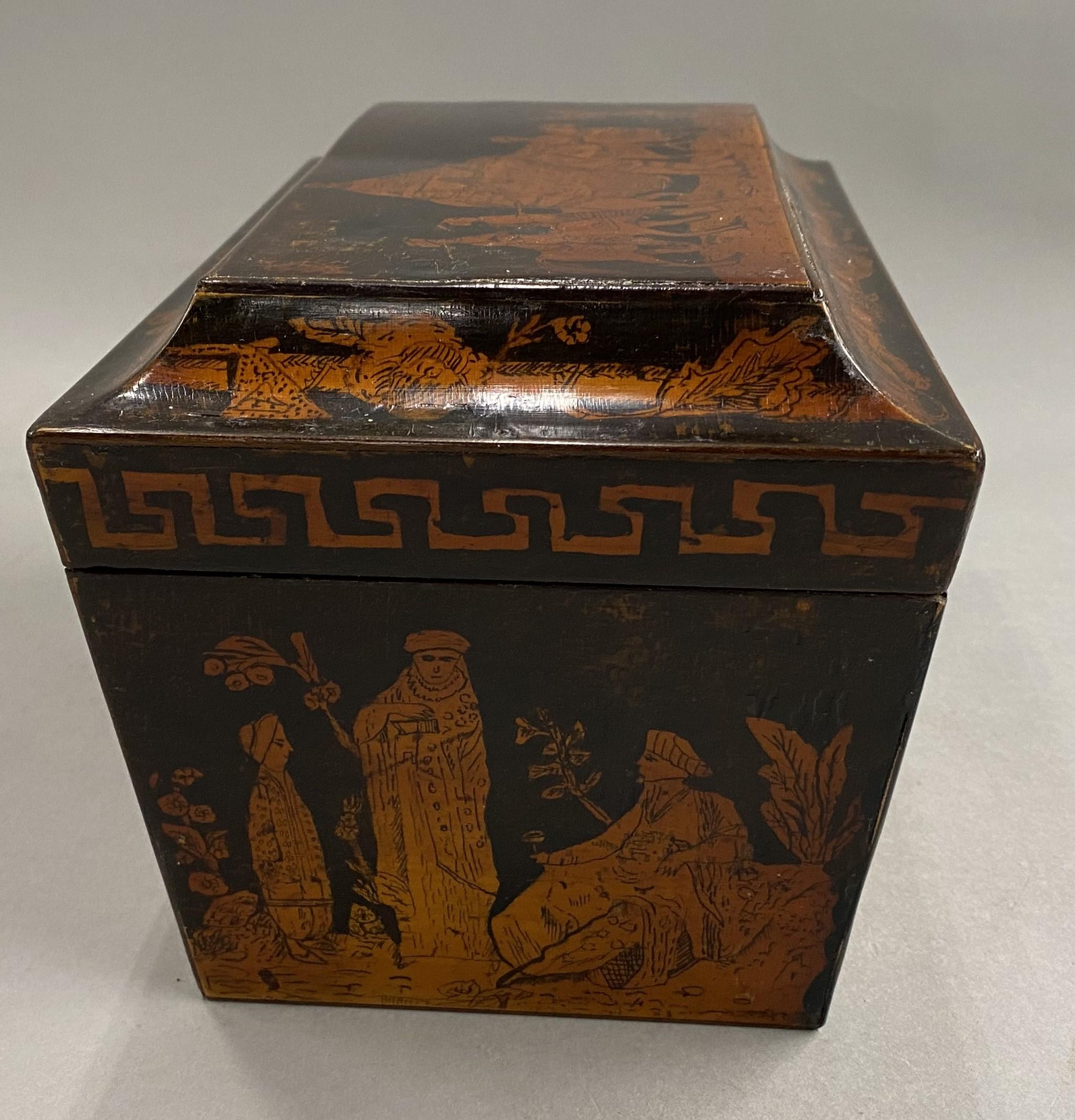 Cast Fine Regency Penwork Chinoiserie Tea Caddy circa 1800 For Sale