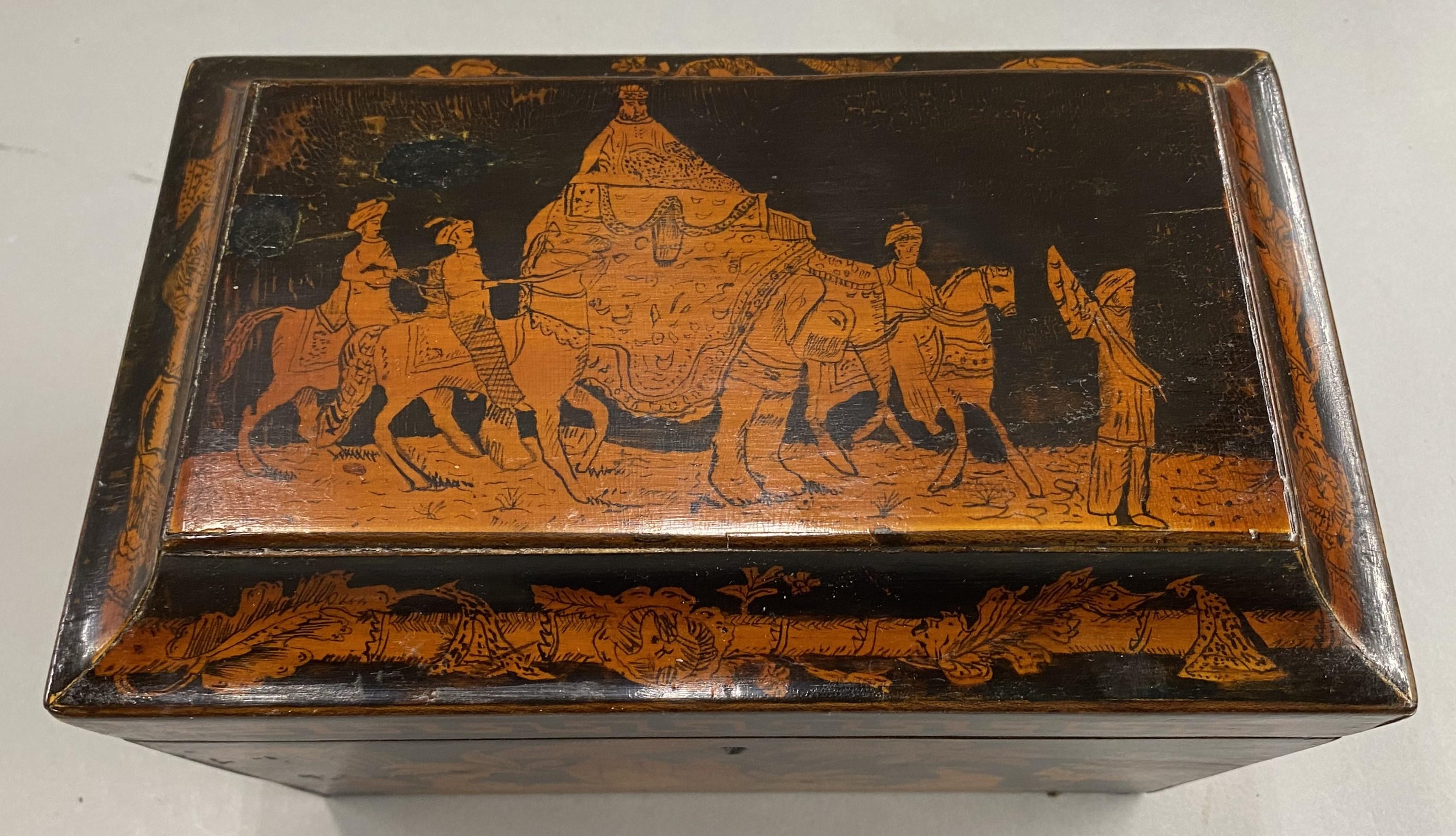 Fine Regency Penwork Chinoiserie Tea Caddy circa 1800 In Good Condition For Sale In Milford, NH