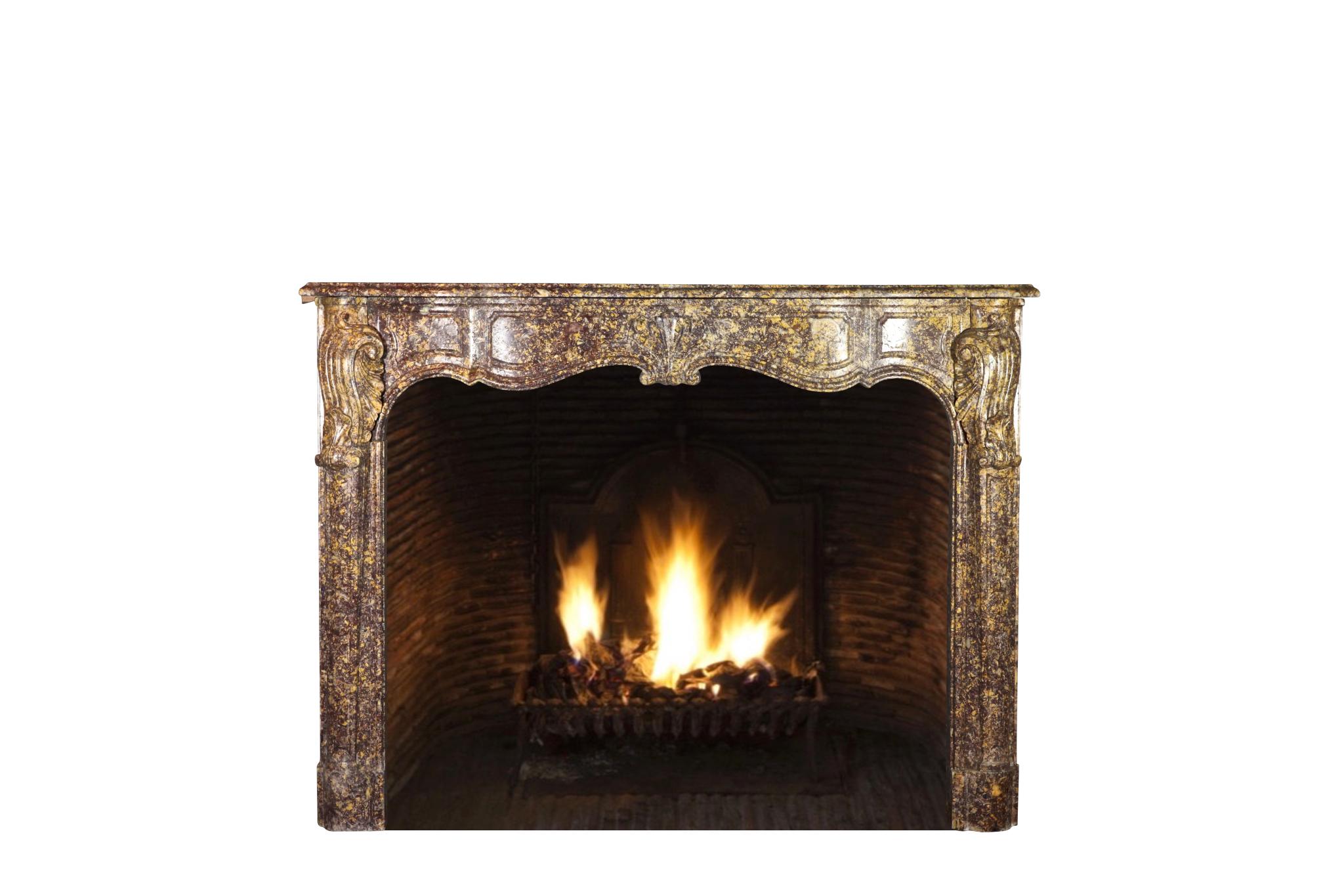 This exquisite antique fireplace mantel is from Rome. The Royal Spanish  Brocatelle marble enhance any interior design from classic to modern and timeless. A master piece which is the focus of the room. The condition is amazing. Regency period, 18th