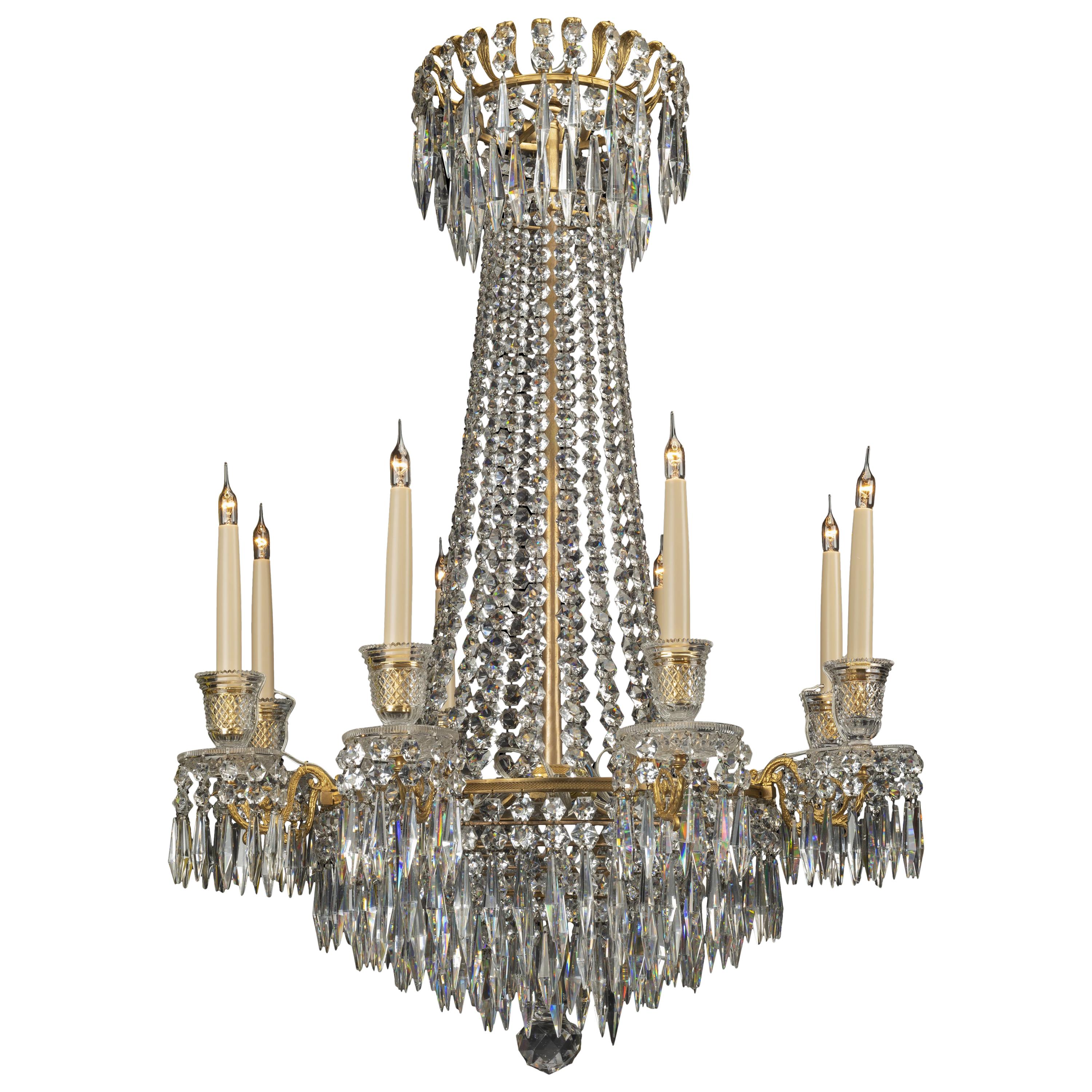 Fine Regency Period Gilt-Bronze and Cut-Crystal Frame Chandelier, circa 1830