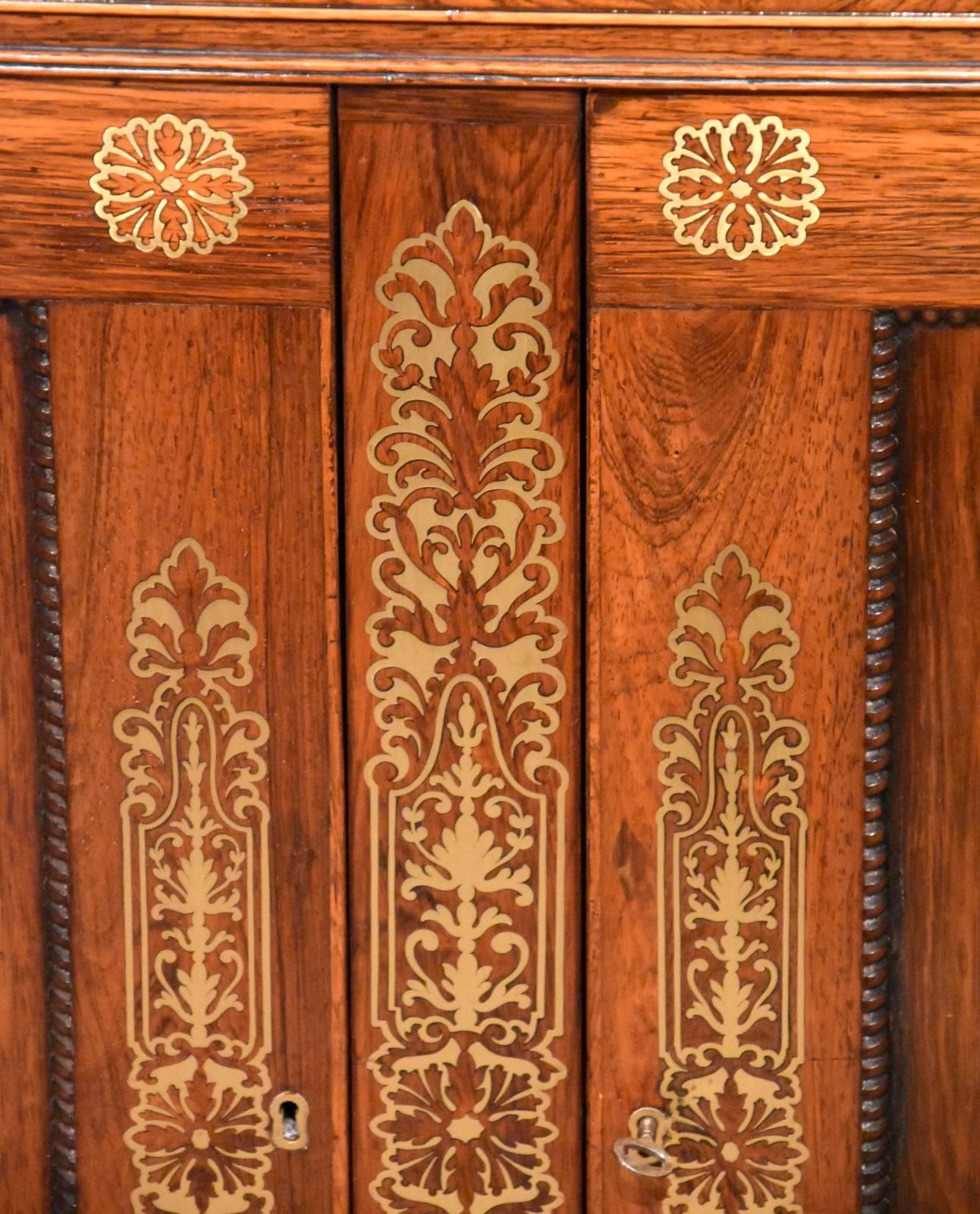 Fine Regency Period Rosewood Brass Inlaid Side Cabinet by Pitcher 1