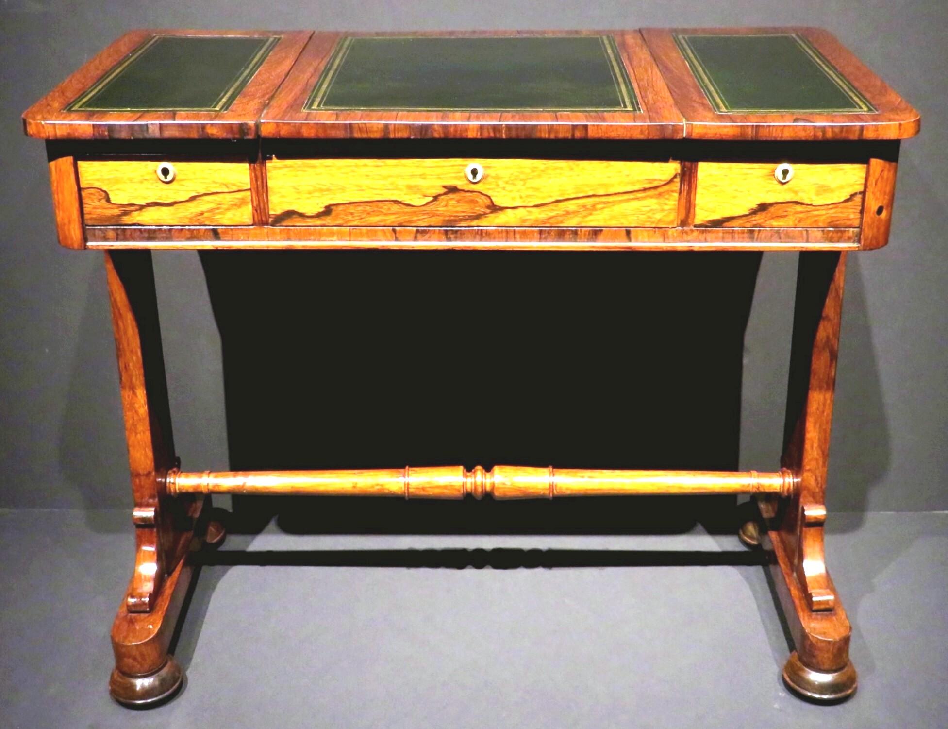 British Fine Regency Period Writing Table / Sofa Table in Figured Rosewood, Circa 1825 For Sale