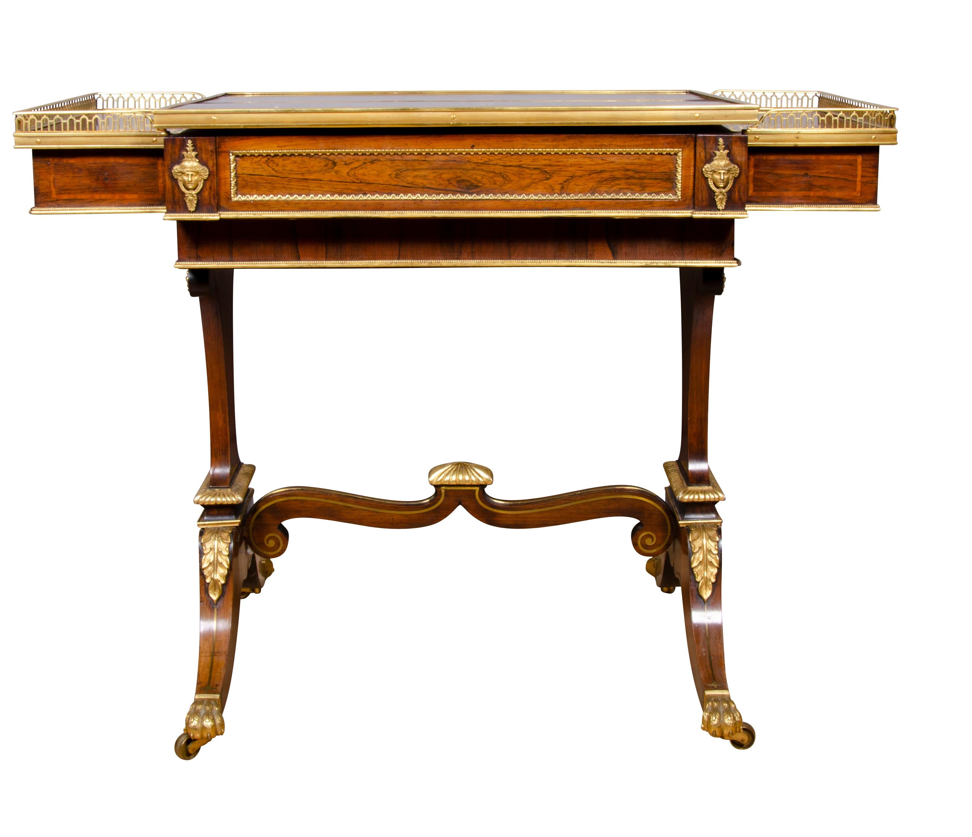 Fine Regency Rosewood and Bronze Mounted Writing / Games Table For Sale 13