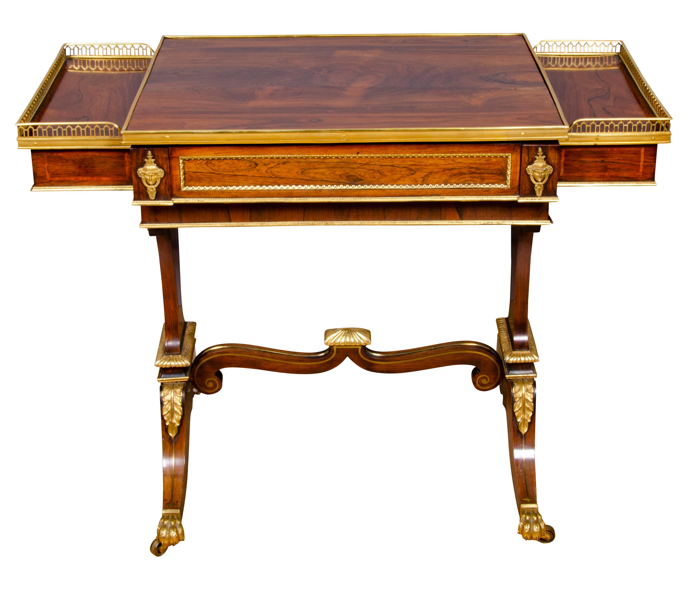 Fine Regency Rosewood and Bronze Mounted Writing / Games Table For Sale 14