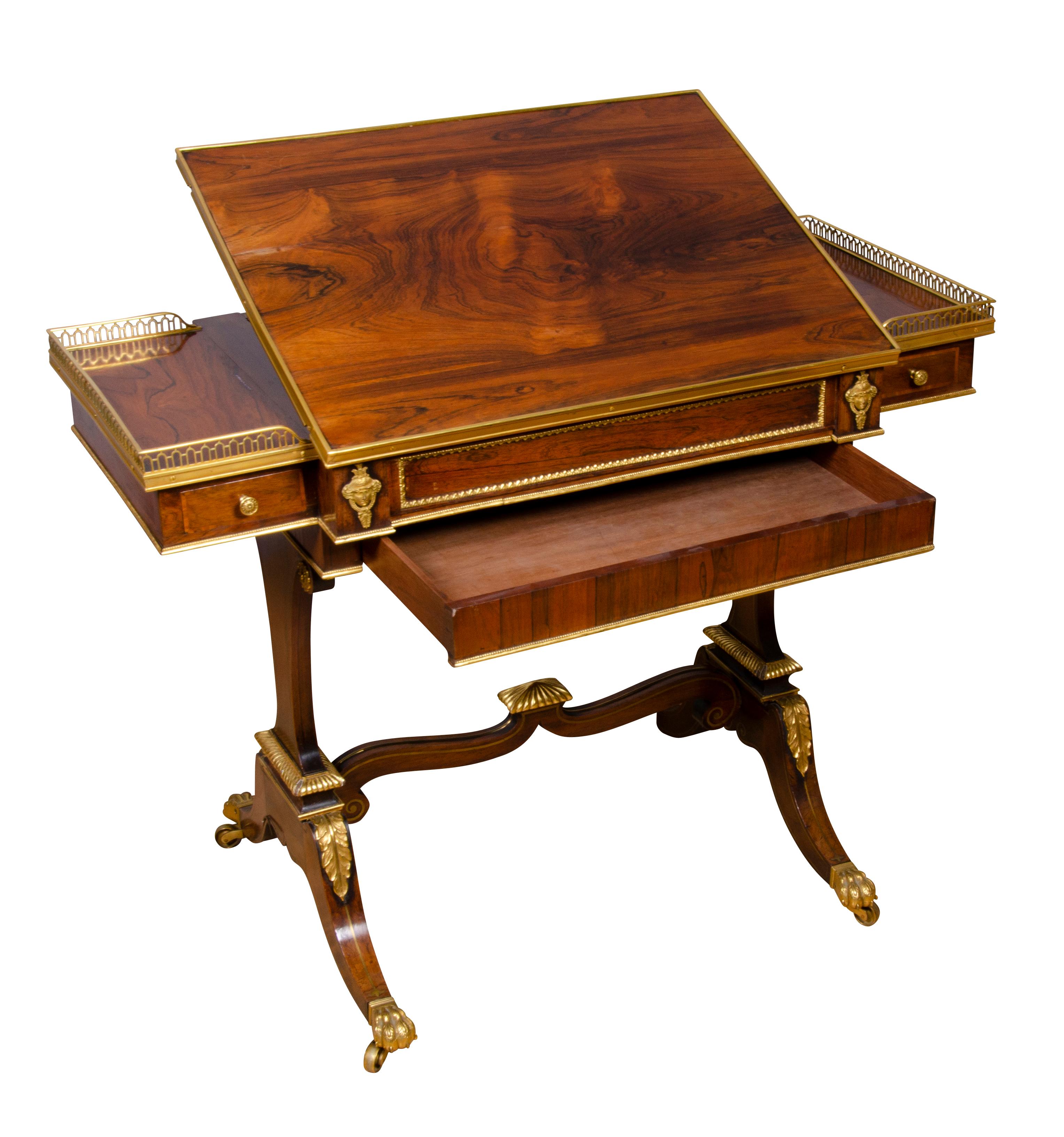 English Fine Regency Rosewood and Bronze Mounted Writing / Games Table For Sale