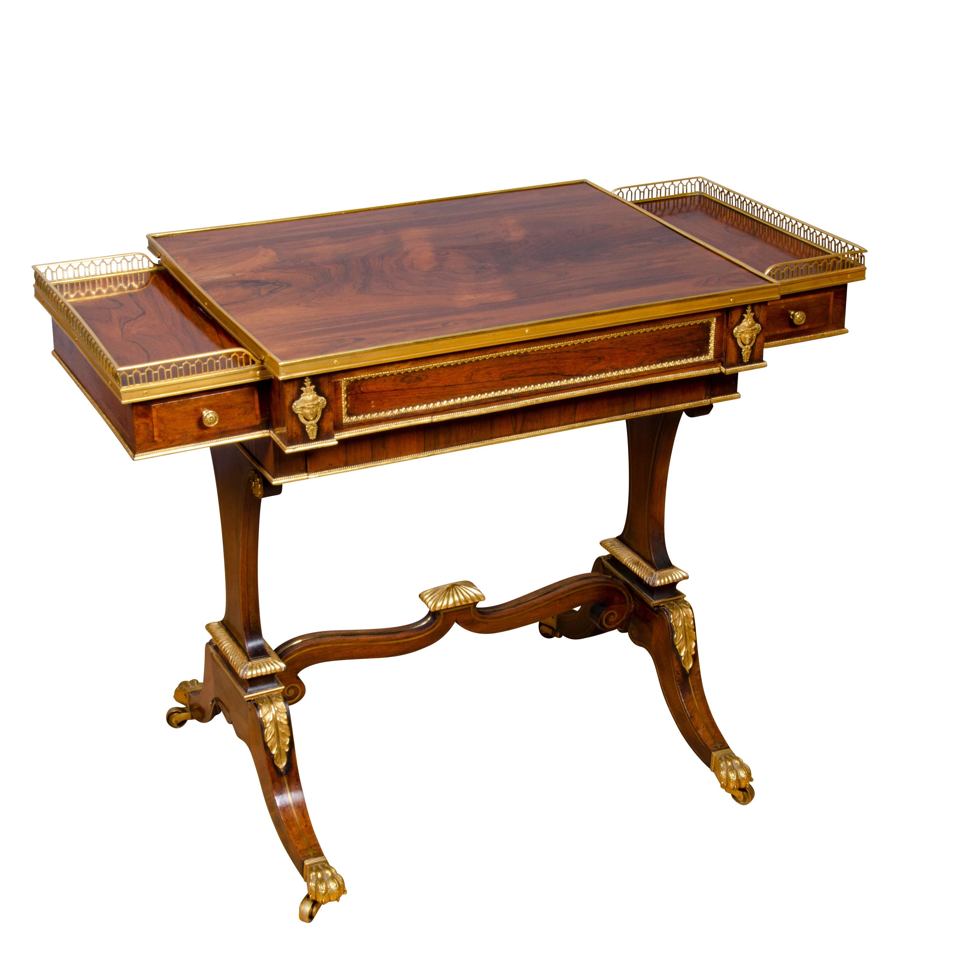 Fine Regency Rosewood and Bronze Mounted Writing / Games Table In Good Condition For Sale In Essex, MA