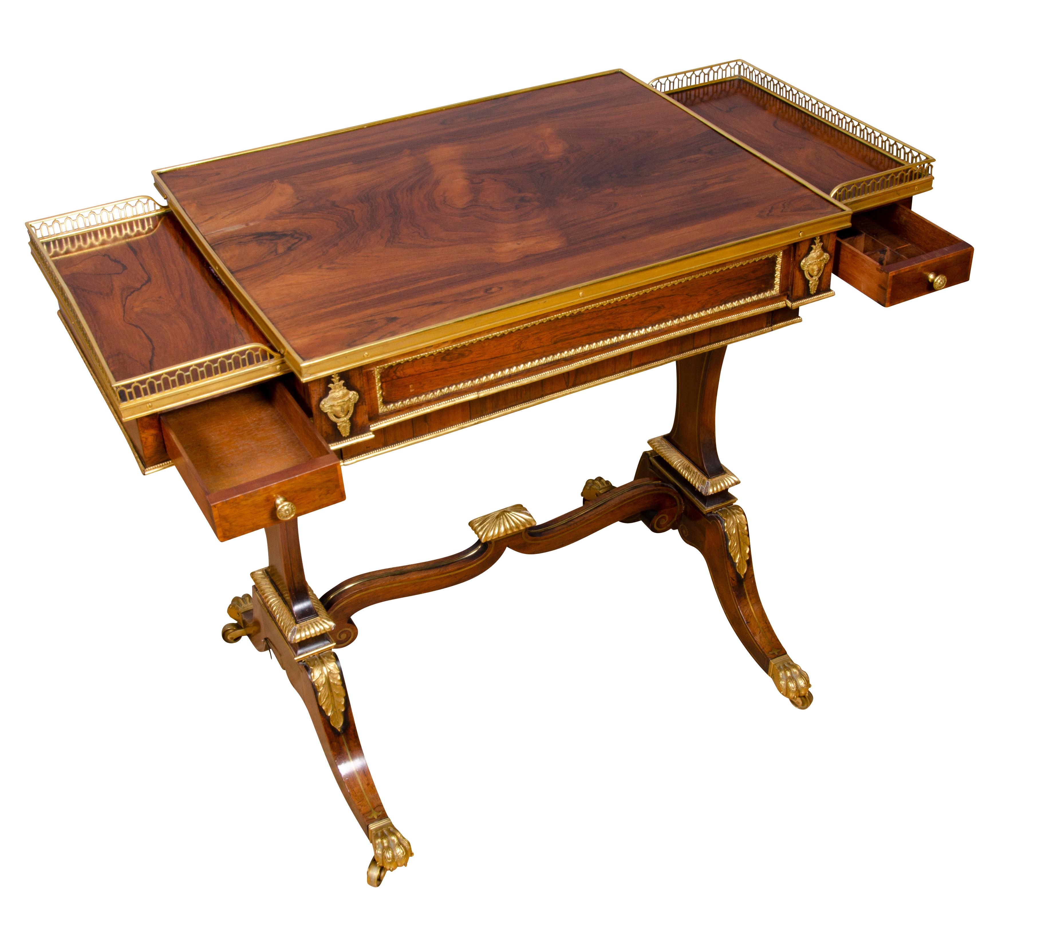 19th Century Fine Regency Rosewood and Bronze Mounted Writing / Games Table For Sale