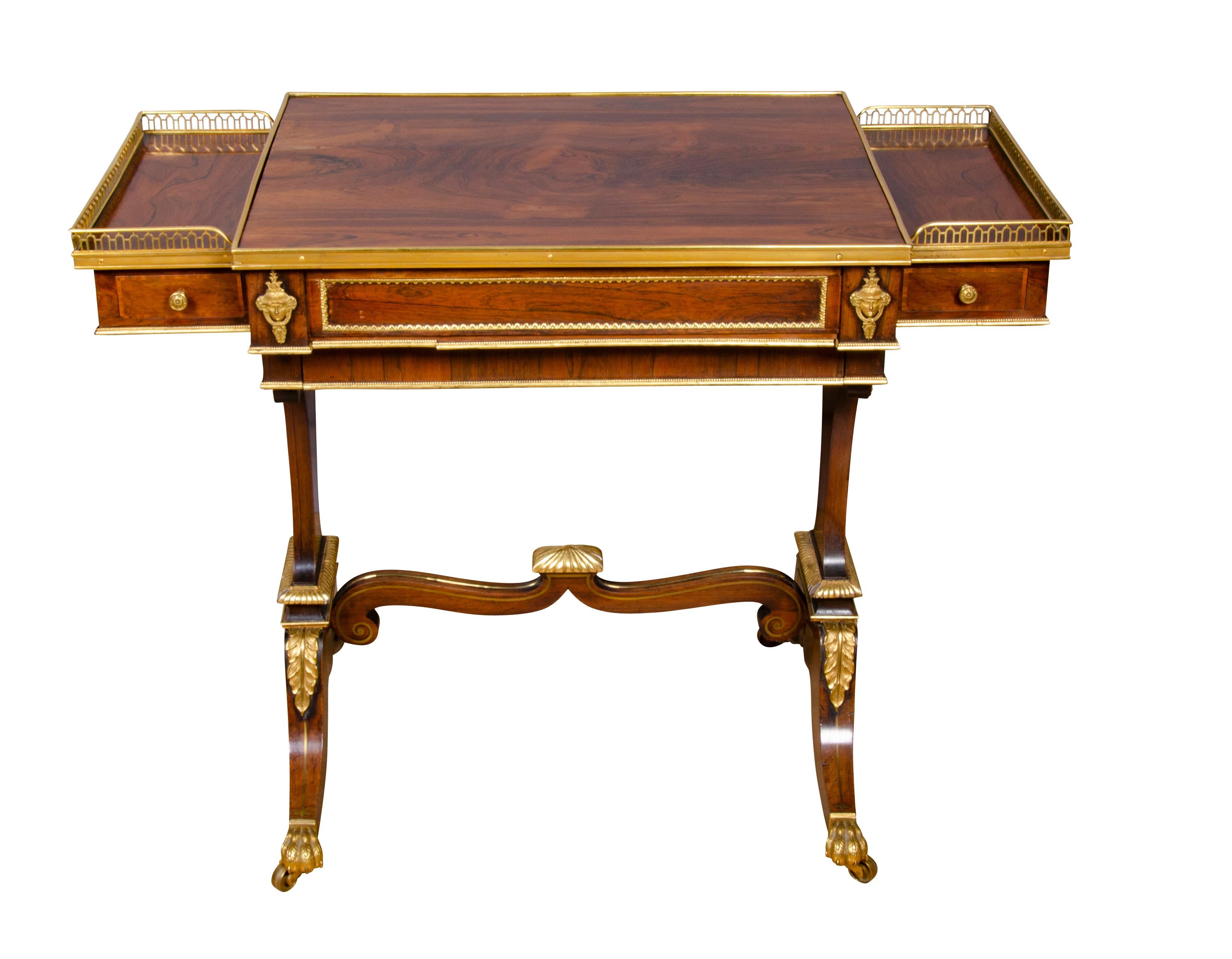 Wood Fine Regency Rosewood and Bronze Mounted Writing / Games Table For Sale