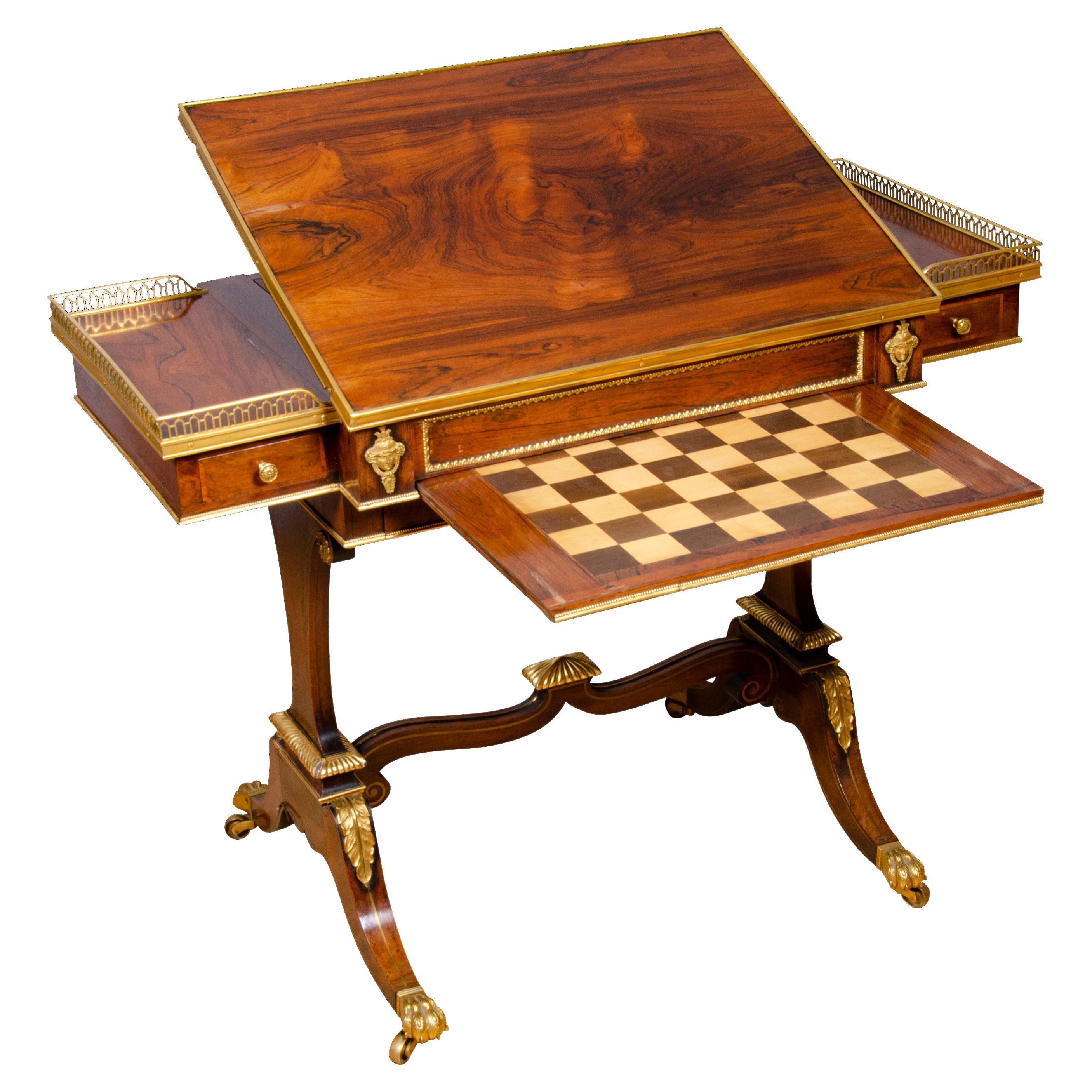 Fine Regency Rosewood and Bronze Mounted Writing / Games Table