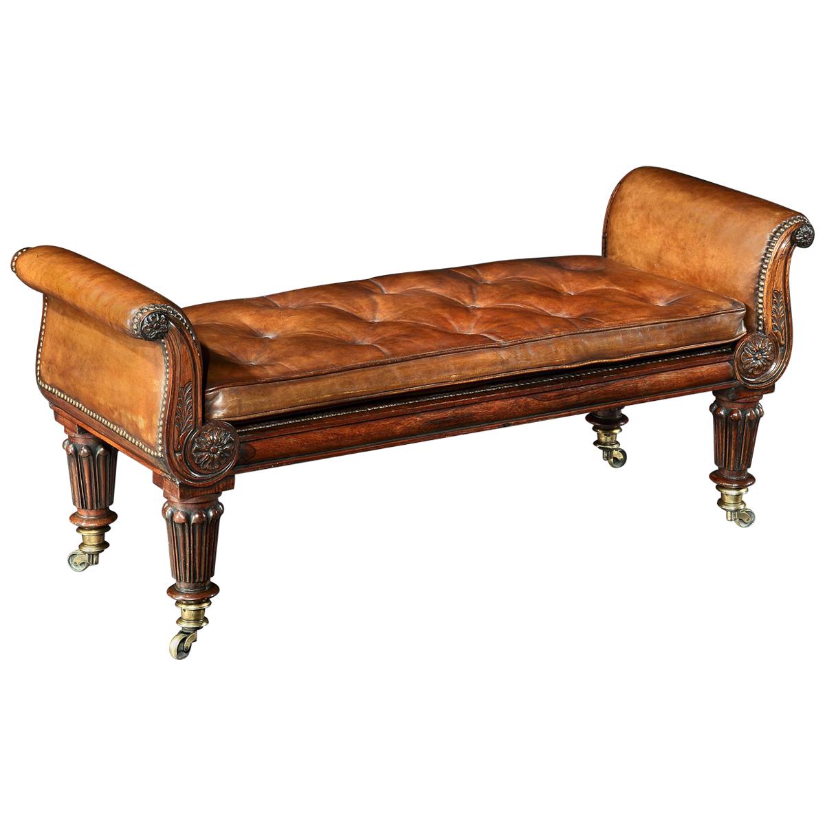 Fine Regency Rosewood Leather Upholstered Window Seat