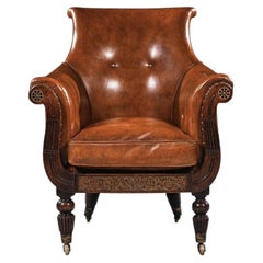 Fine Regency Simulated Rosewood and Brass Inlaid Library Bergere Armchair in the