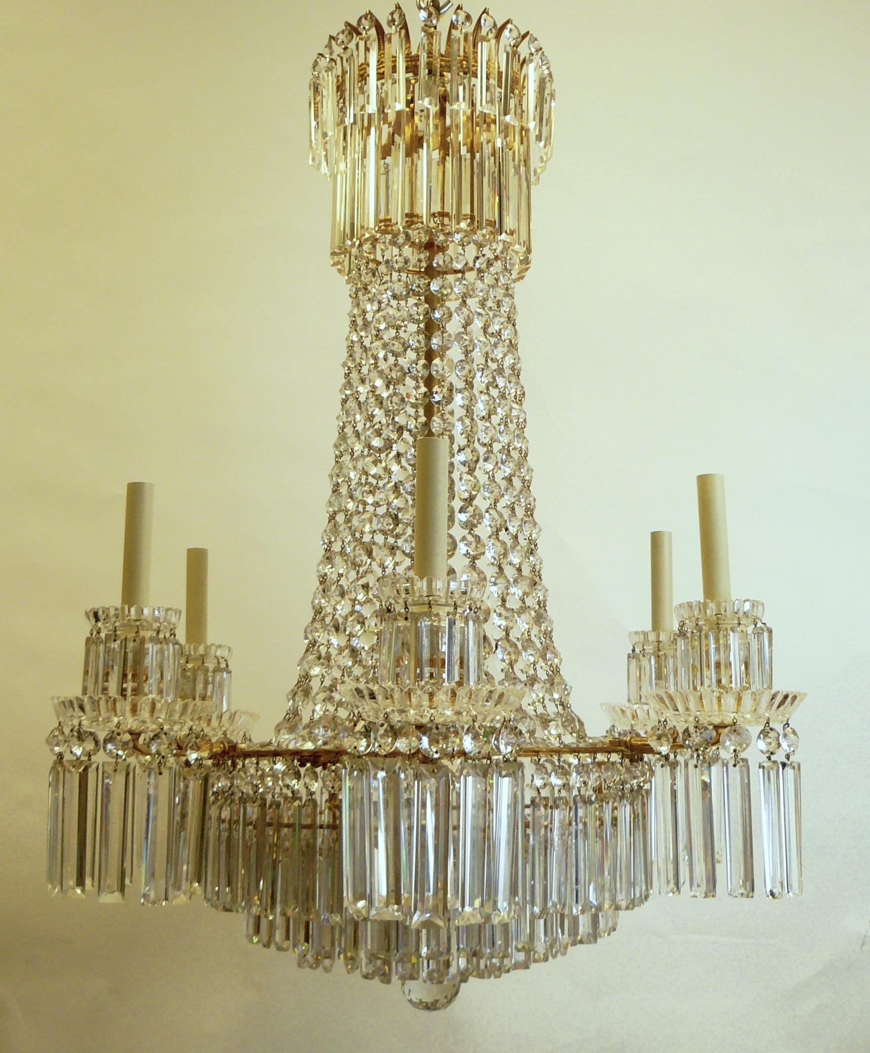 This fabulous chandelier is of the finest quality, and features lapidary rule cut, or 