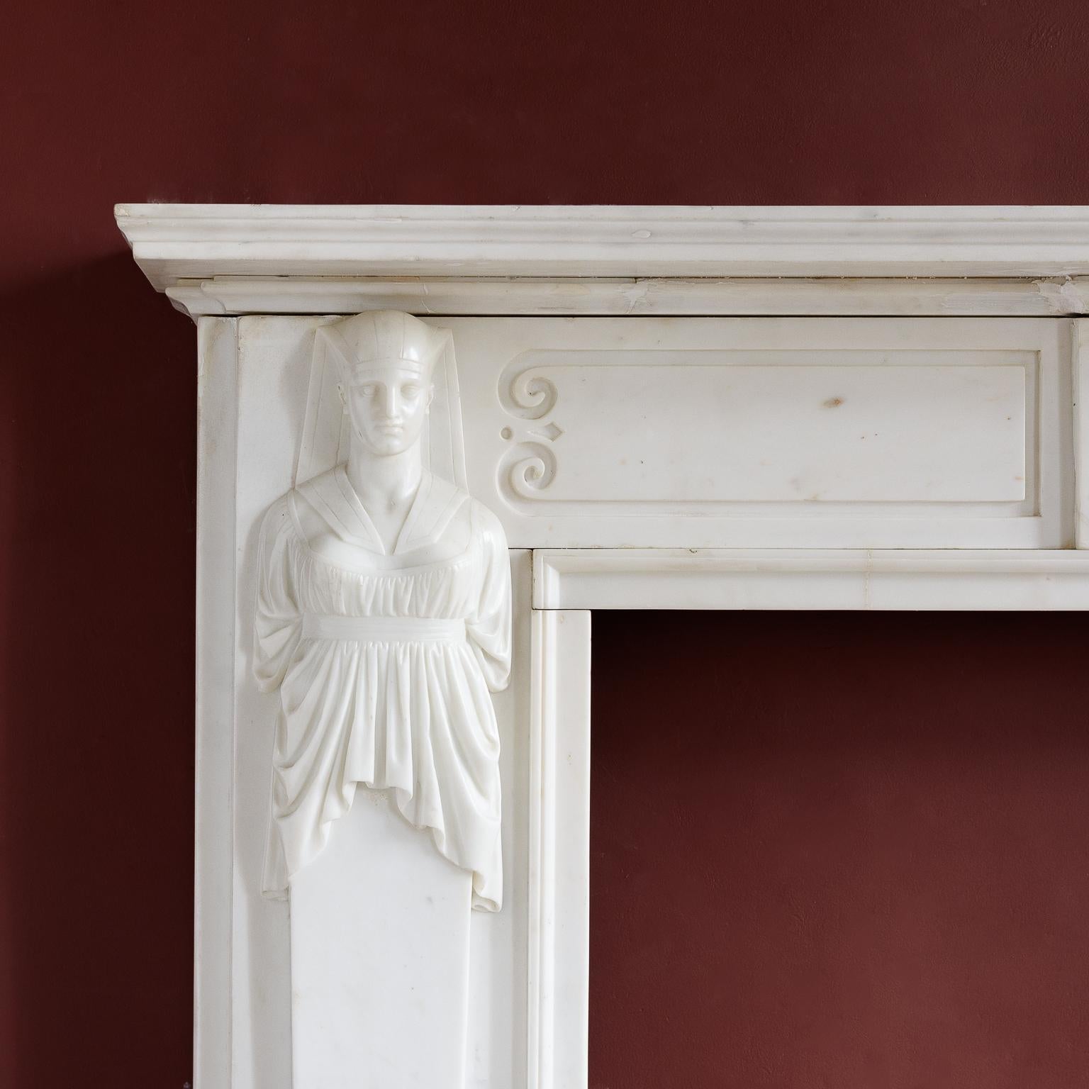 Fine Regency Statuary Marble Fireplace in the Egyptian Taste For Sale 4