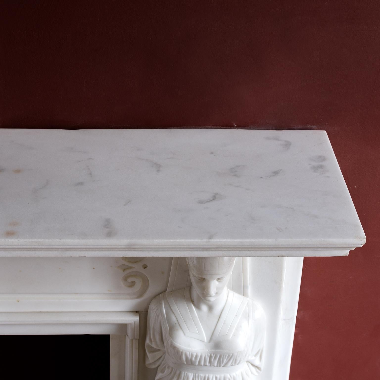 Fine Regency Statuary Marble Fireplace in the Egyptian Taste For Sale 7
