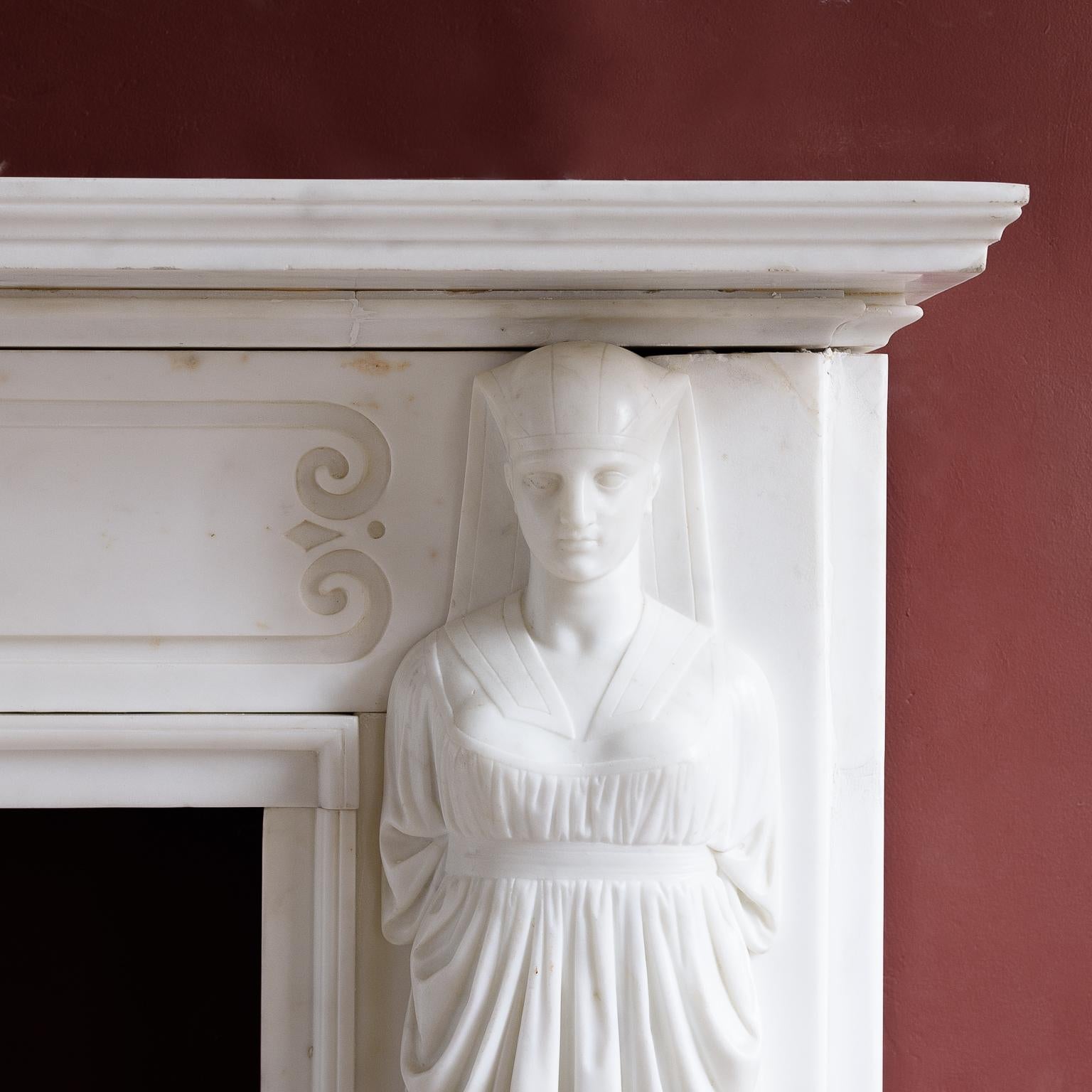 British Fine Regency Statuary Marble Fireplace in the Egyptian Taste For Sale