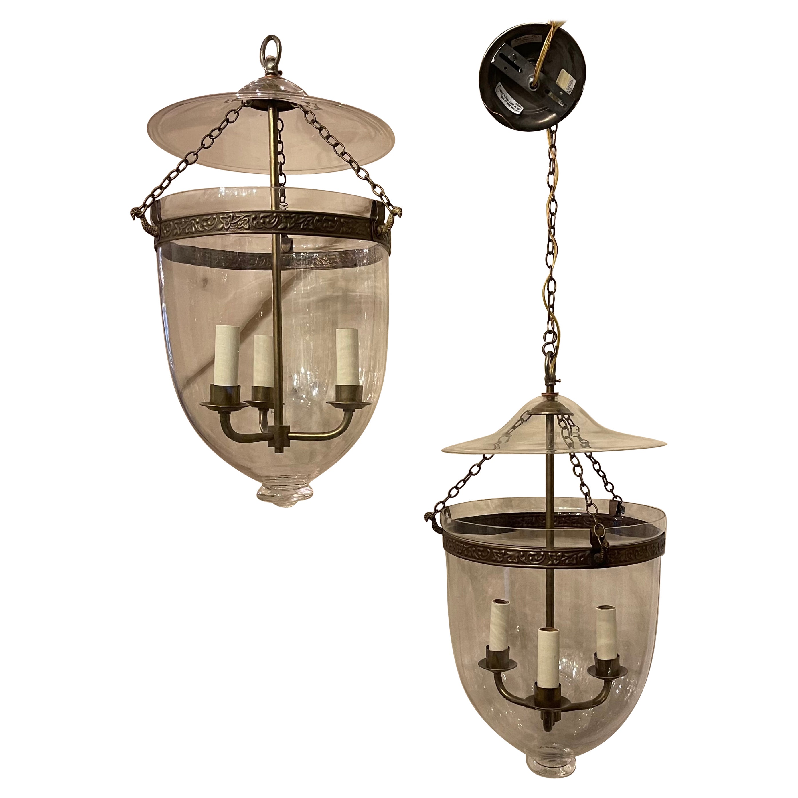 Brass Fine Regency Vaughan Designs English Bronze Bell Jar Blown Glass Lantern Fixture